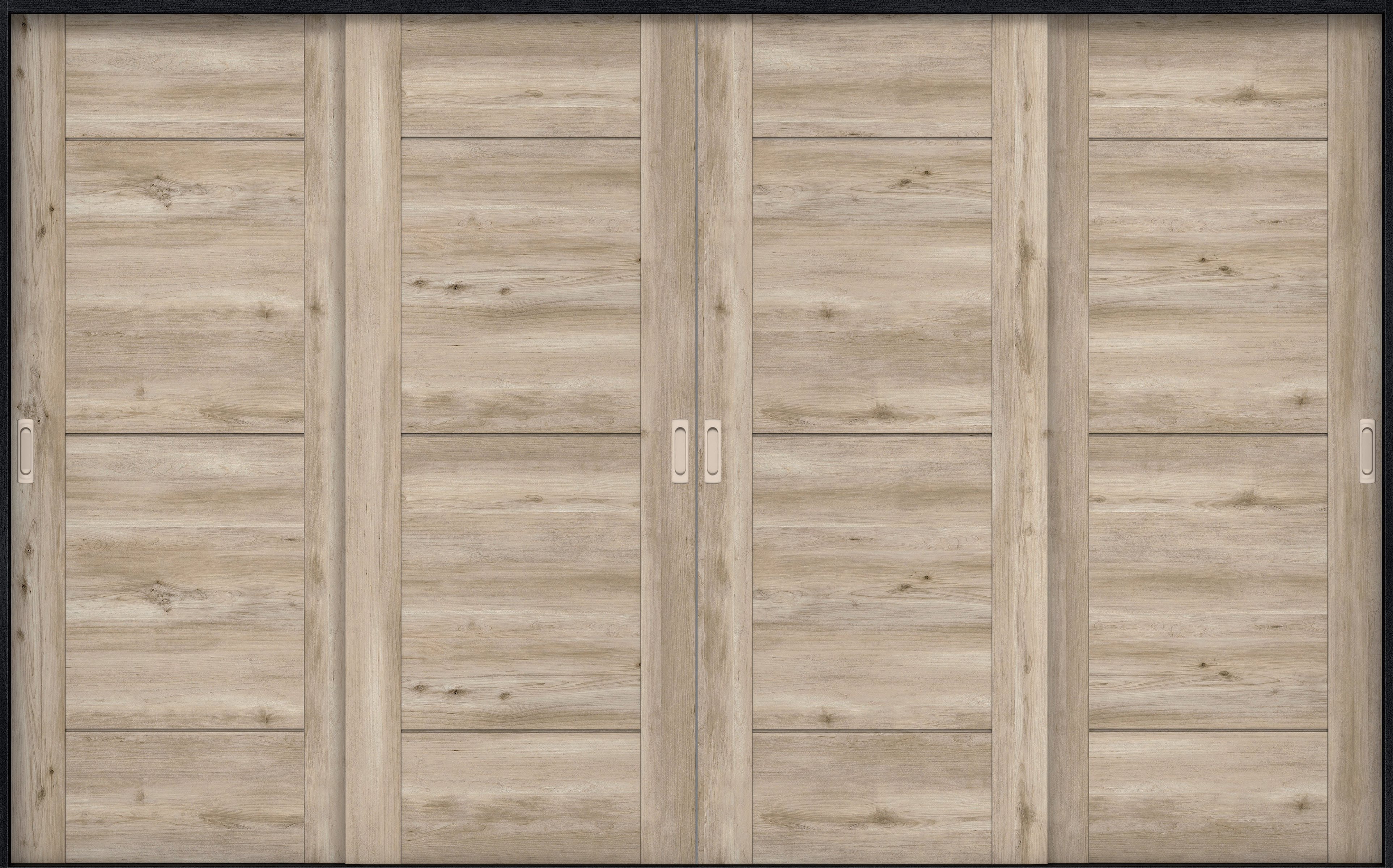 リビングドア　イエリア　引戸・４枚引違　扉セット　Ｂ９デザイン　３２６６幅用　２０００高　〈スモークグレー柄〉　左右兼用　錠なし　ラクラクローズ付