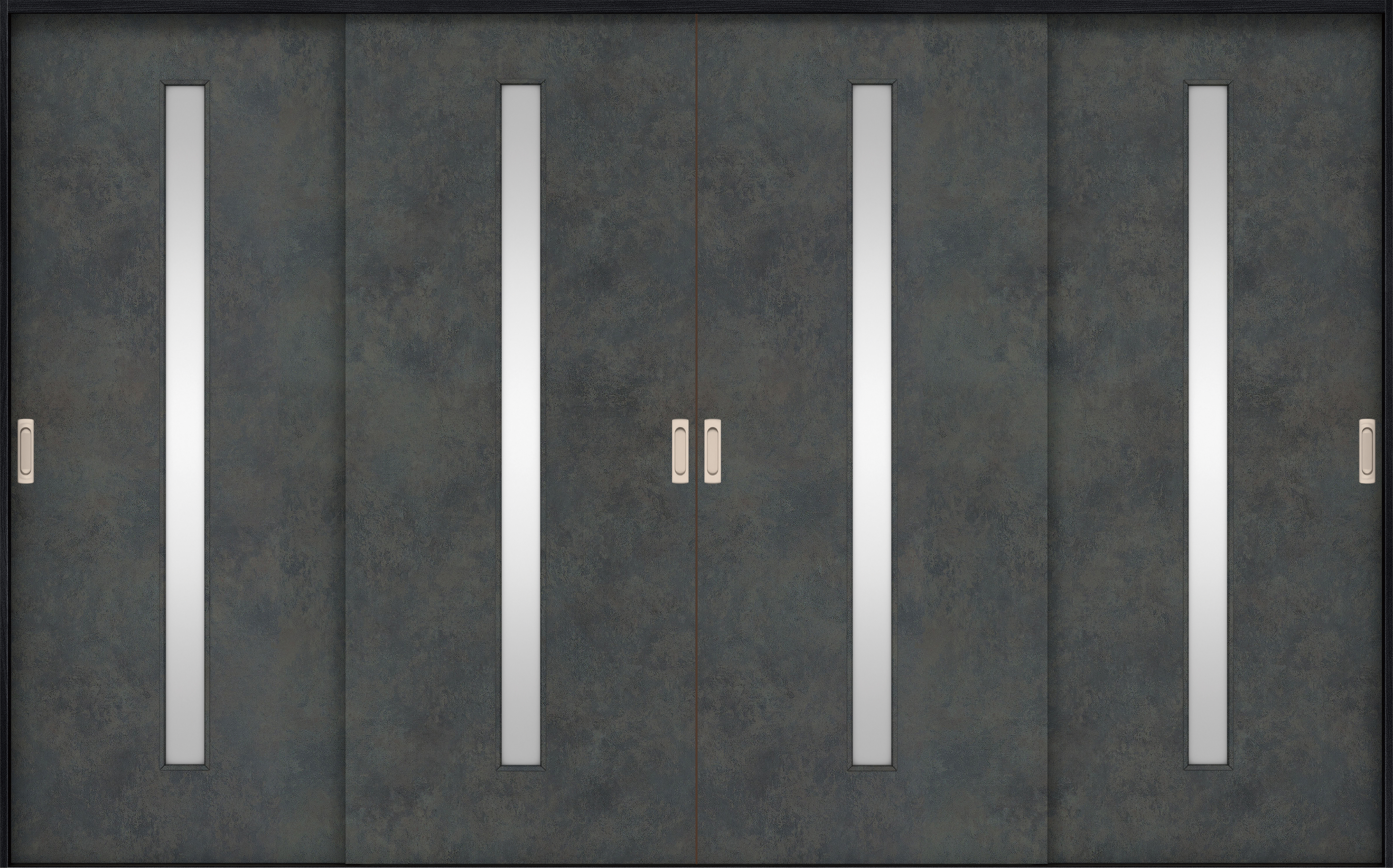 リビングドア　イエリア　引戸・４枚引違　扉セット　Ｃ４デザイン　３２６６幅用　２０００高　〈アイアンブラック柄〉　左右兼用　錠なし　ラクラクローズ付