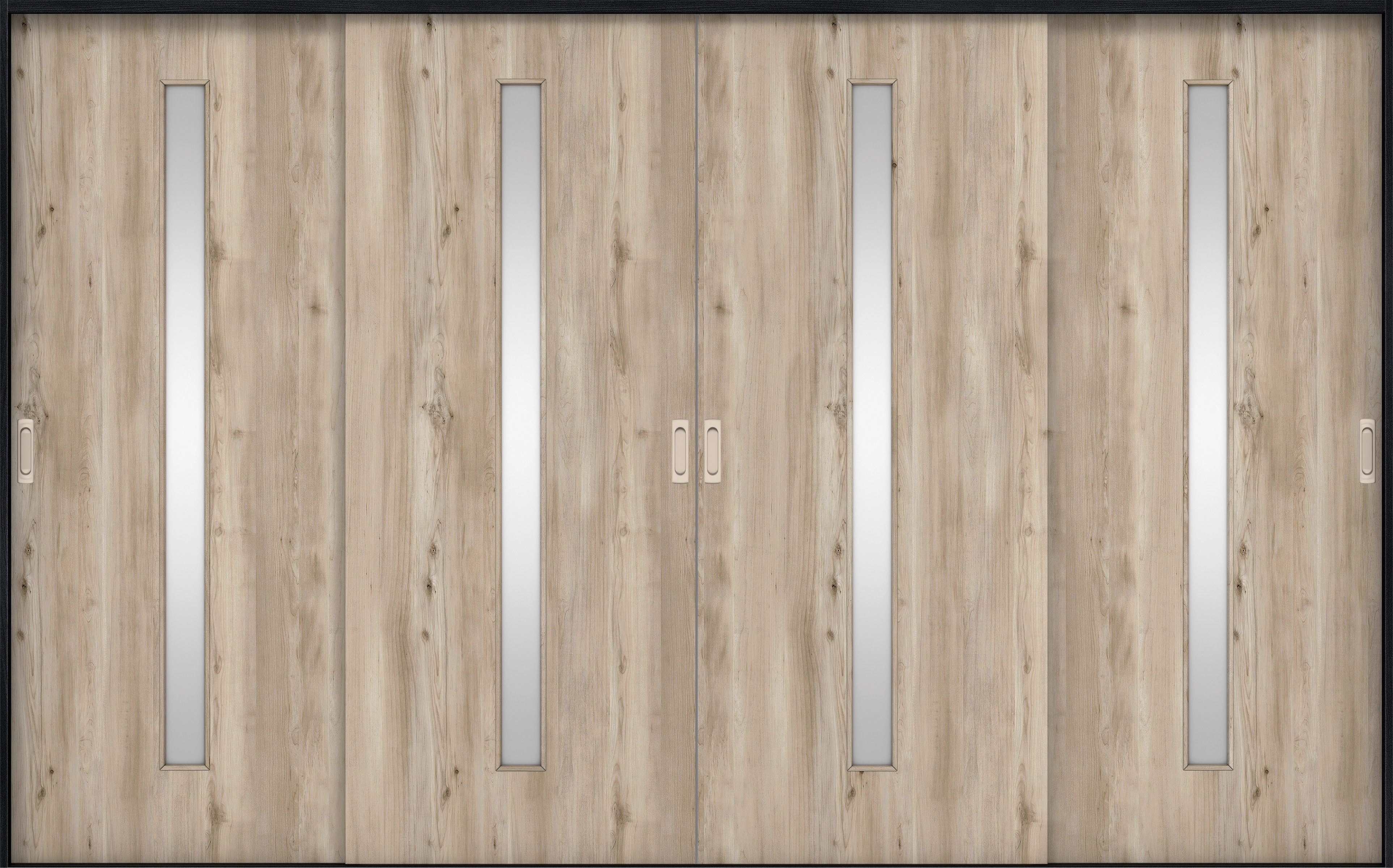 リビングドア　イエリア　引戸・４枚引違　扉セット　Ｃ４デザイン　３２６６幅用　２０００高　〈スモークグレー柄〉　左右兼用　錠なし　ラクラクローズ付