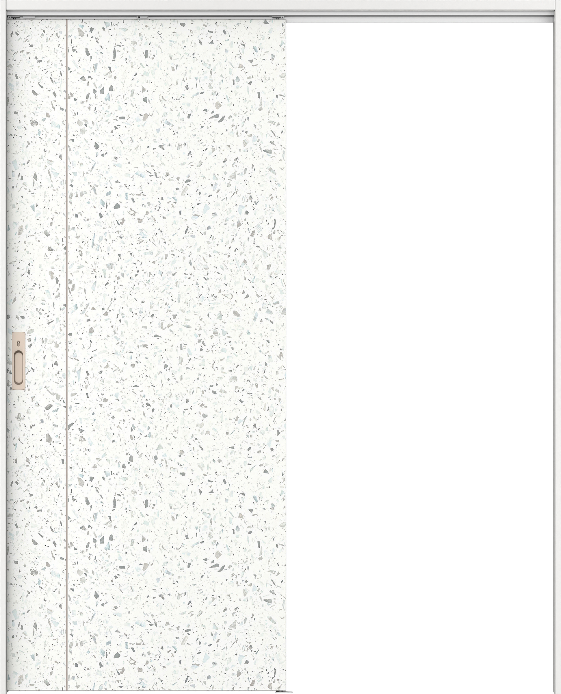 リビングドア　イエリア　吊戸・片引　扉セット　Ｄ３デザイン　１７４５幅用　２０００高　〈テラゾホワイト柄〉　左右兼用　カマ錠付　間仕切錠　ラクラクローズ付用