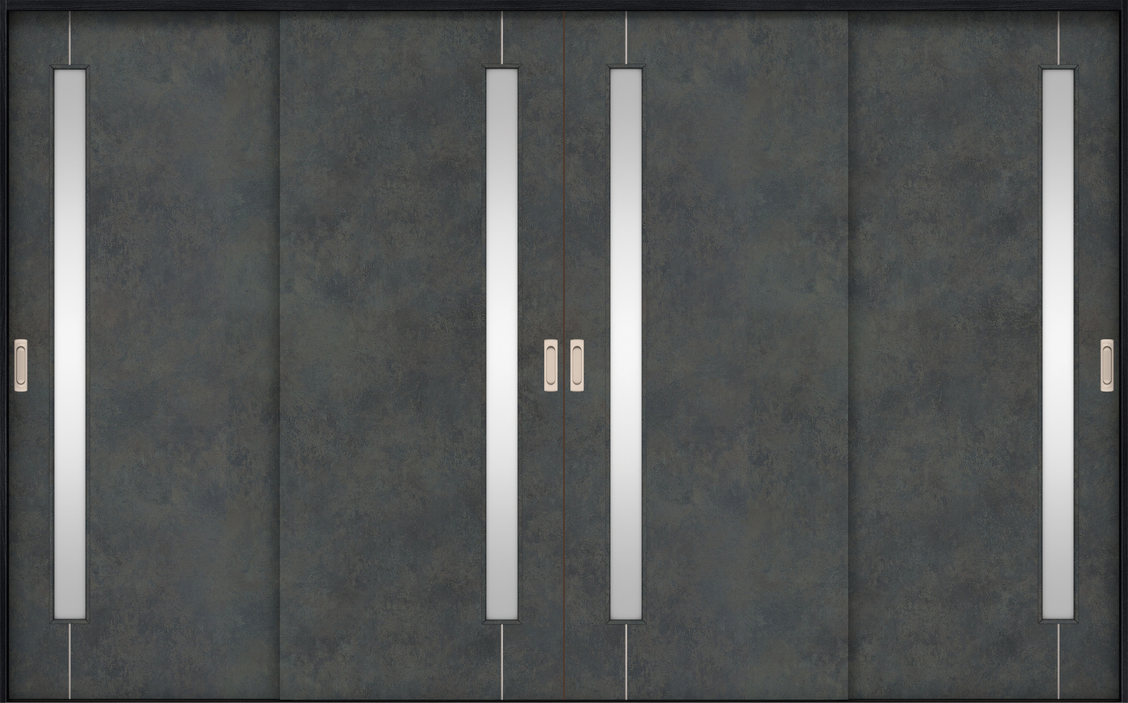 リビングドア　イエリア　引戸・４枚引違　扉セット　Ｄ４デザイン　３２６６幅用　２０００高　〈アイアンブラック柄〉　左右兼用　錠なし　ラクラクローズ付