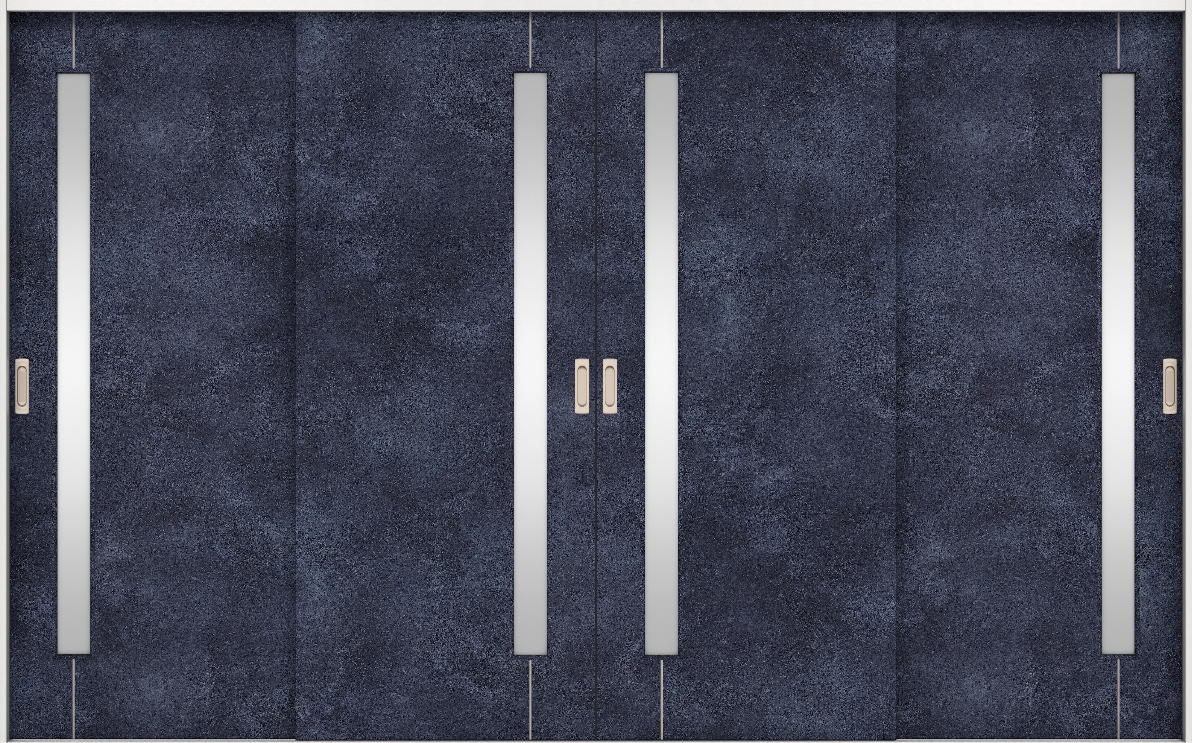 リビングドア　イエリア　引戸・４枚引違　扉セット　Ｄ４デザイン　３２６６幅用　２０００高　〈コバルトブルー柄〉　左右兼用　錠なし　ラクラクローズ付