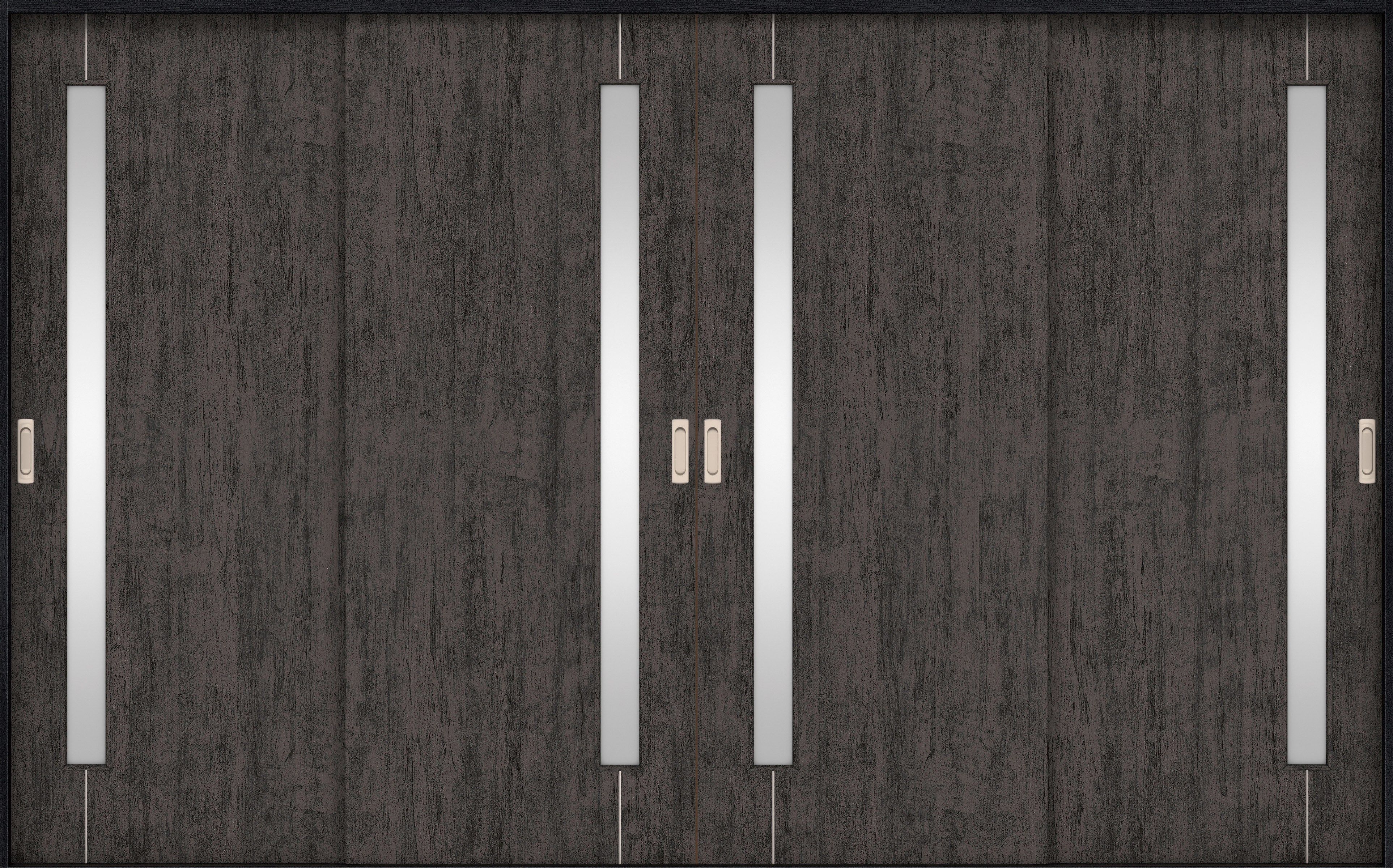 リビングドア　イエリア　引戸・４枚引違　扉セット　Ｄ４デザイン　３２６６幅用　２０００高　〈ドライブラック柄〉　左右兼用　錠なし　ラクラクローズ付