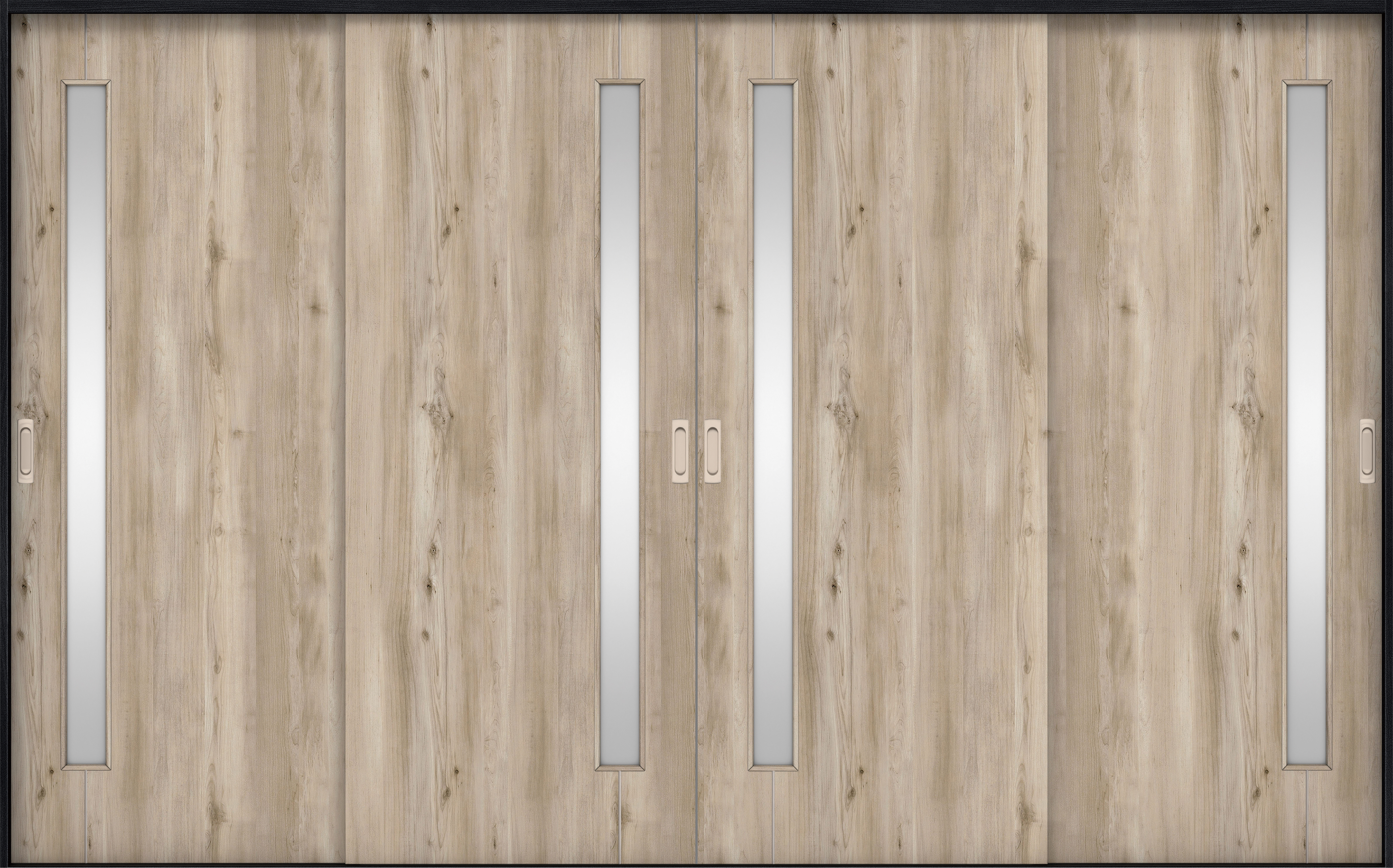 リビングドア　イエリア　引戸・４枚引違　扉セット　Ｄ４デザイン　３２６６幅用　２０００高　〈スモークグレー柄〉　左右兼用　錠なし　ラクラクローズ付