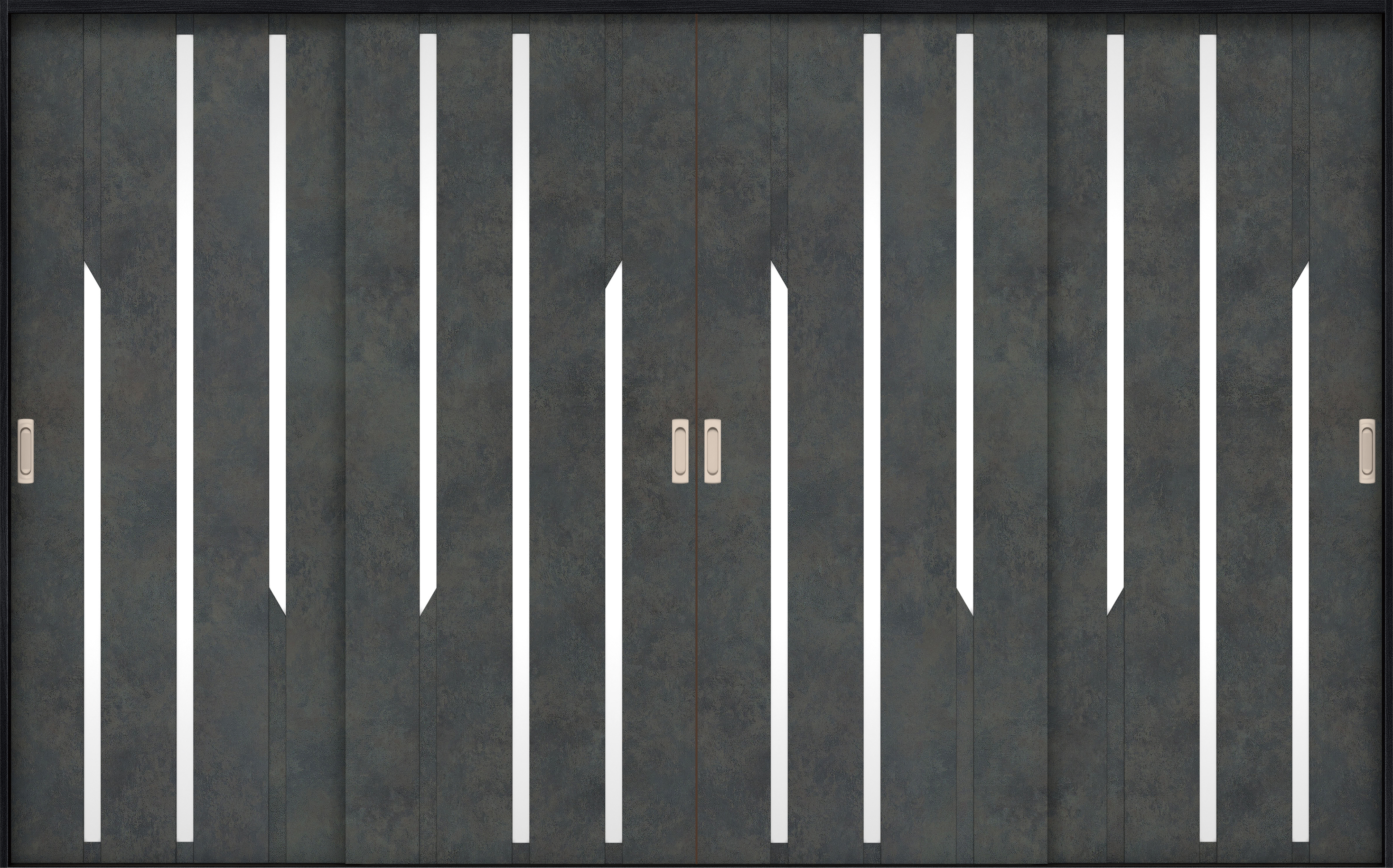 リビングドア　イエリア　引戸・４枚引違　扉セット　Ｅ３デザイン　３２６６幅用　２０００高　〈アイアンブラック柄〉　左右兼用　錠なし　ラクラクローズ付