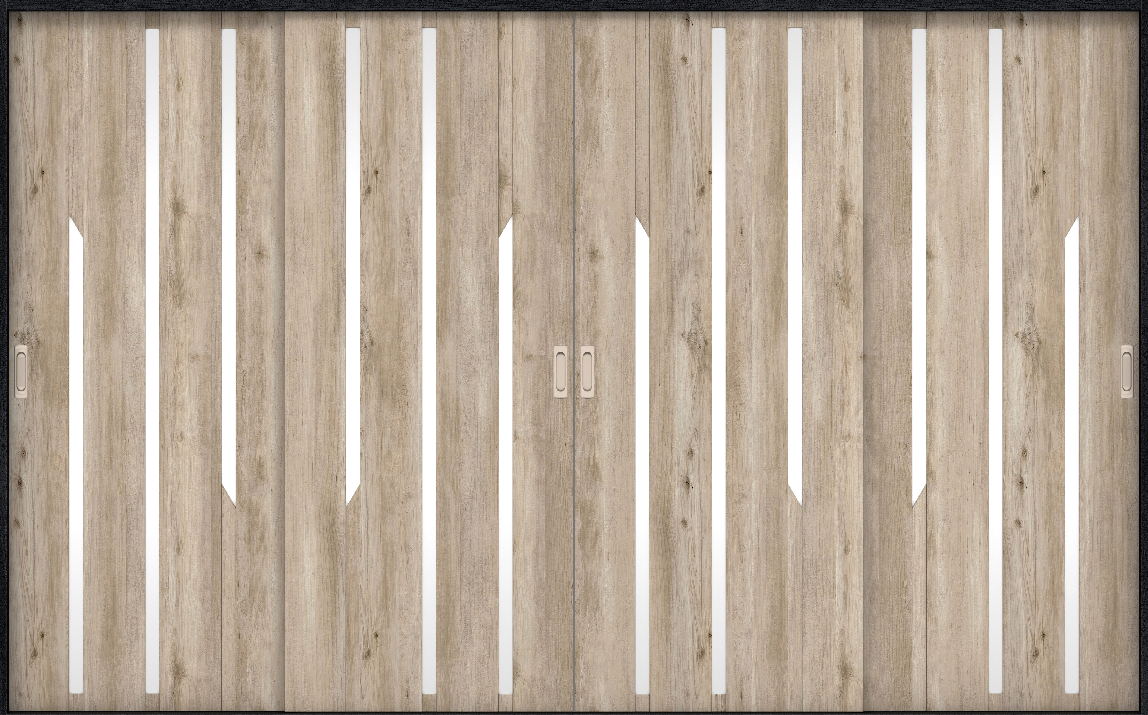 リビングドア　イエリア　引戸・４枚引違　扉セット　Ｅ３デザイン　３２６６幅用　２０００高　〈スモークグレー柄〉　左右兼用　錠なし　ラクラクローズ付