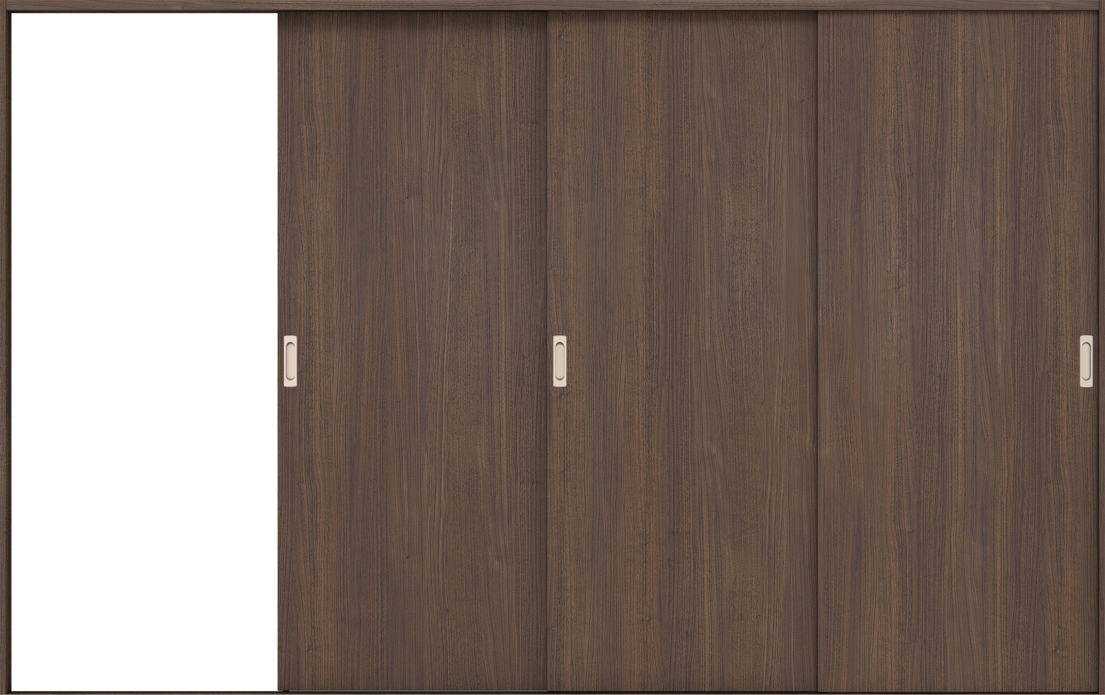 リビングドア　イエリア　引戸・３枚片引　扉セット　００デザイン　３２２９幅用　２０００高　〈ダルブラウン柄〉　左引用　錠なし　ラクラクローズ付