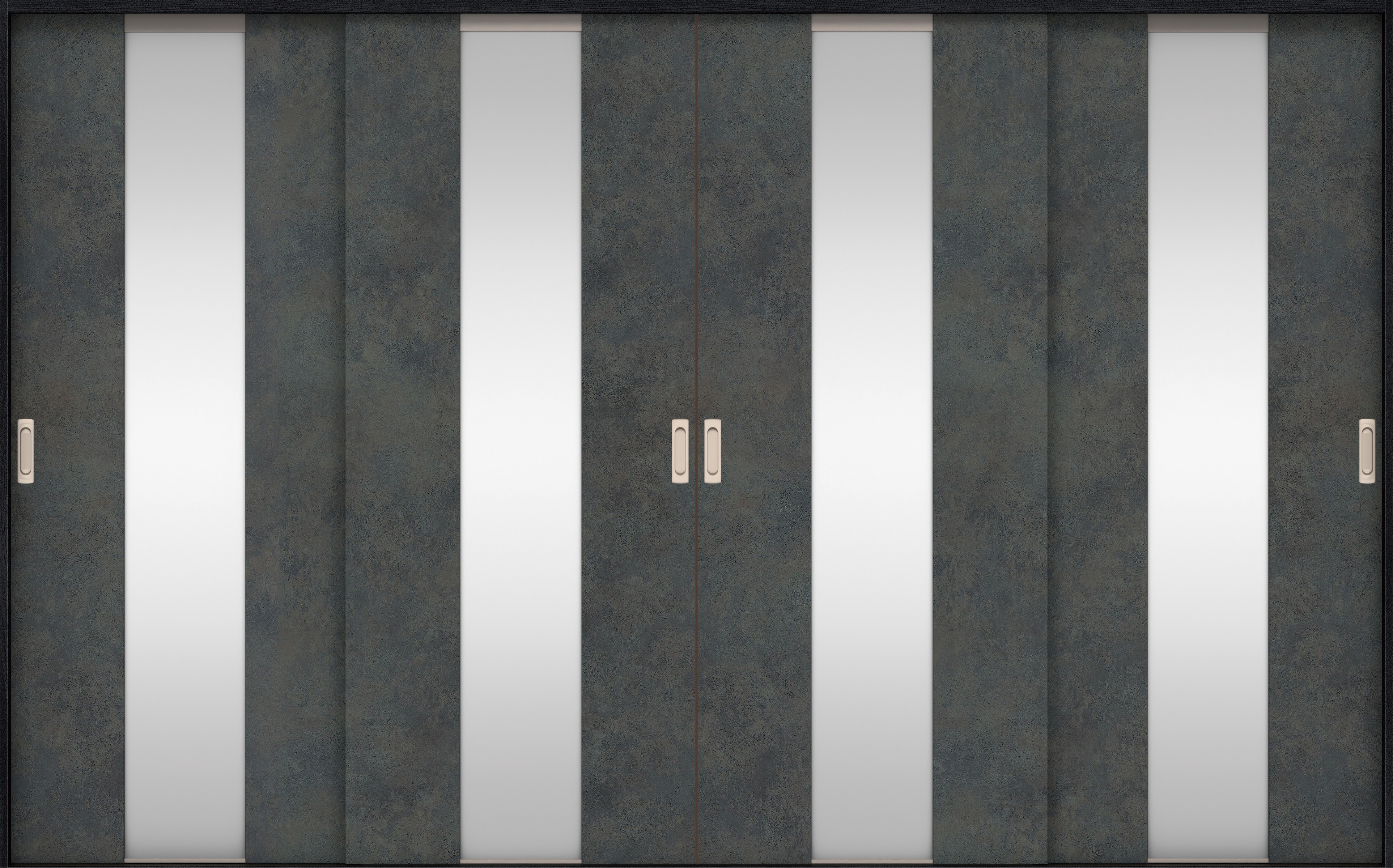 リビングドア　イエリア　引戸・４枚引違　扉セット　Ｇ５デザイン　３２６６幅用　２０００高　〈アイアンブラック柄〉　左右兼用　錠なし　ラクラクローズ付