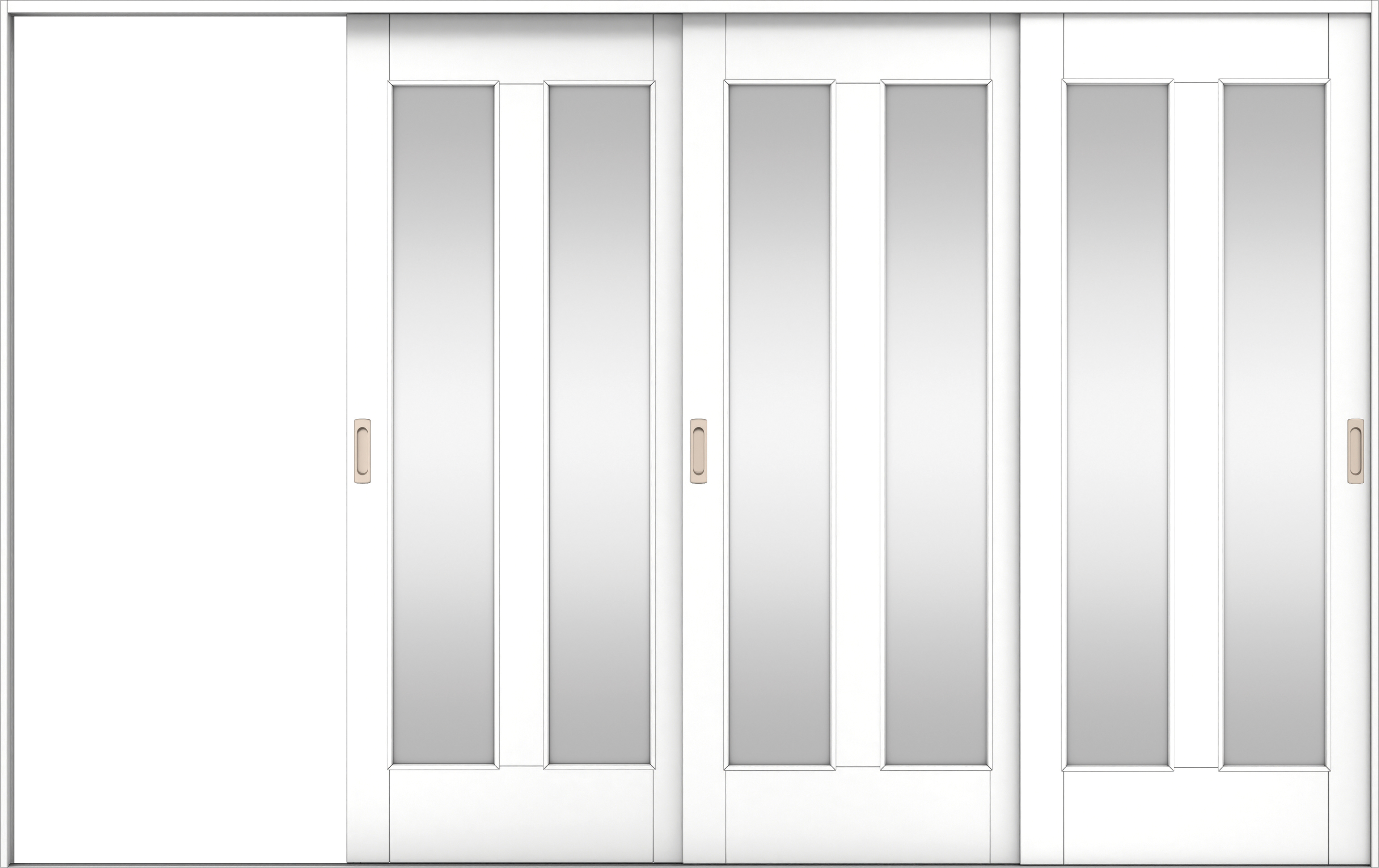 リビングドア　イエリア　引戸・３枚片引　扉セット　０６デザイン　３２２９幅用　２０００高　〈パウダーホワイト柄〉　左引用　錠なし　ラクラクローズ付