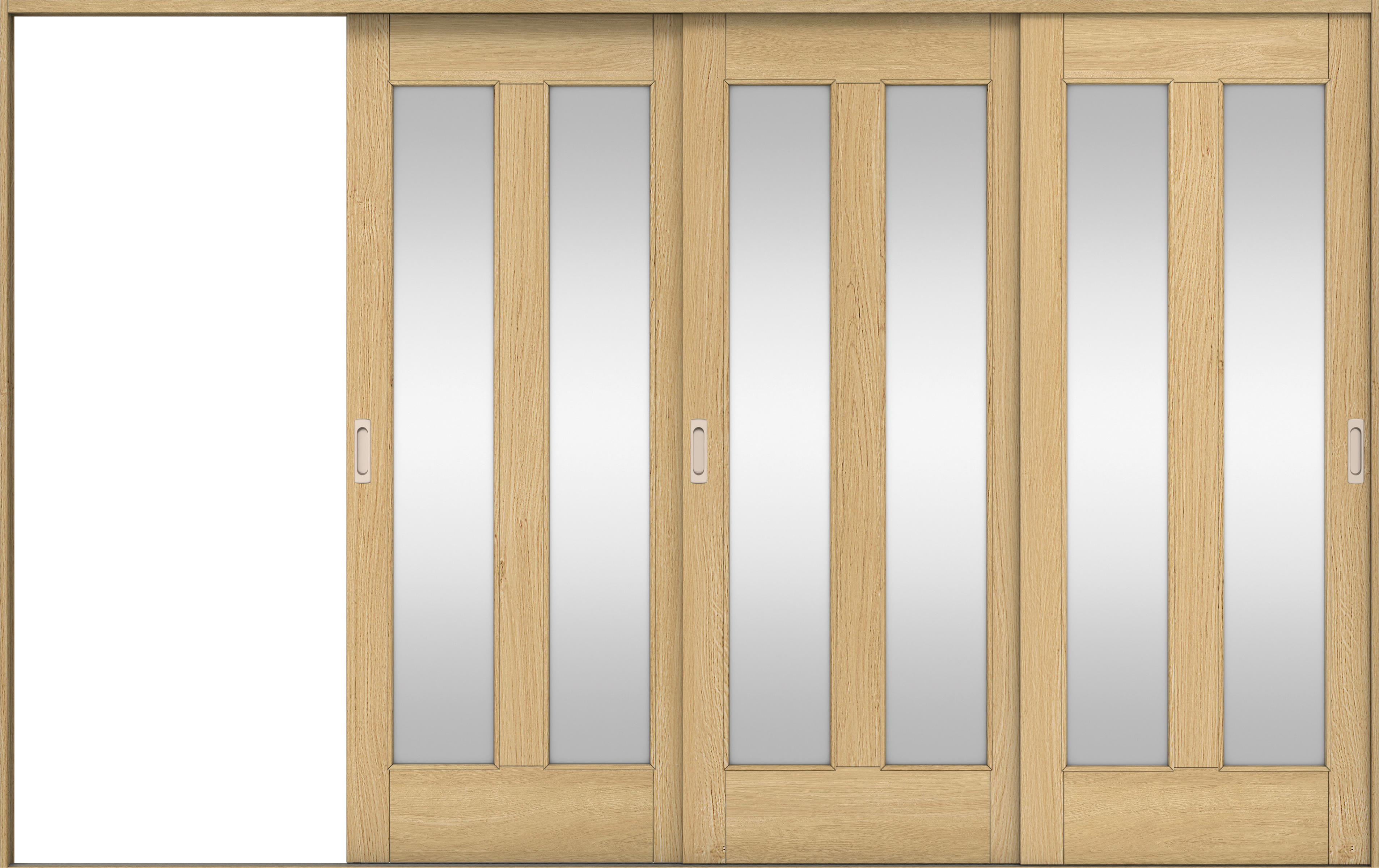 リビングドア　イエリア　引戸・３枚片引　扉セット　０６デザイン　３２２９幅用　２０００高　〈ライトオーカー柄〉　左引用　錠なし　ラクラクローズ付