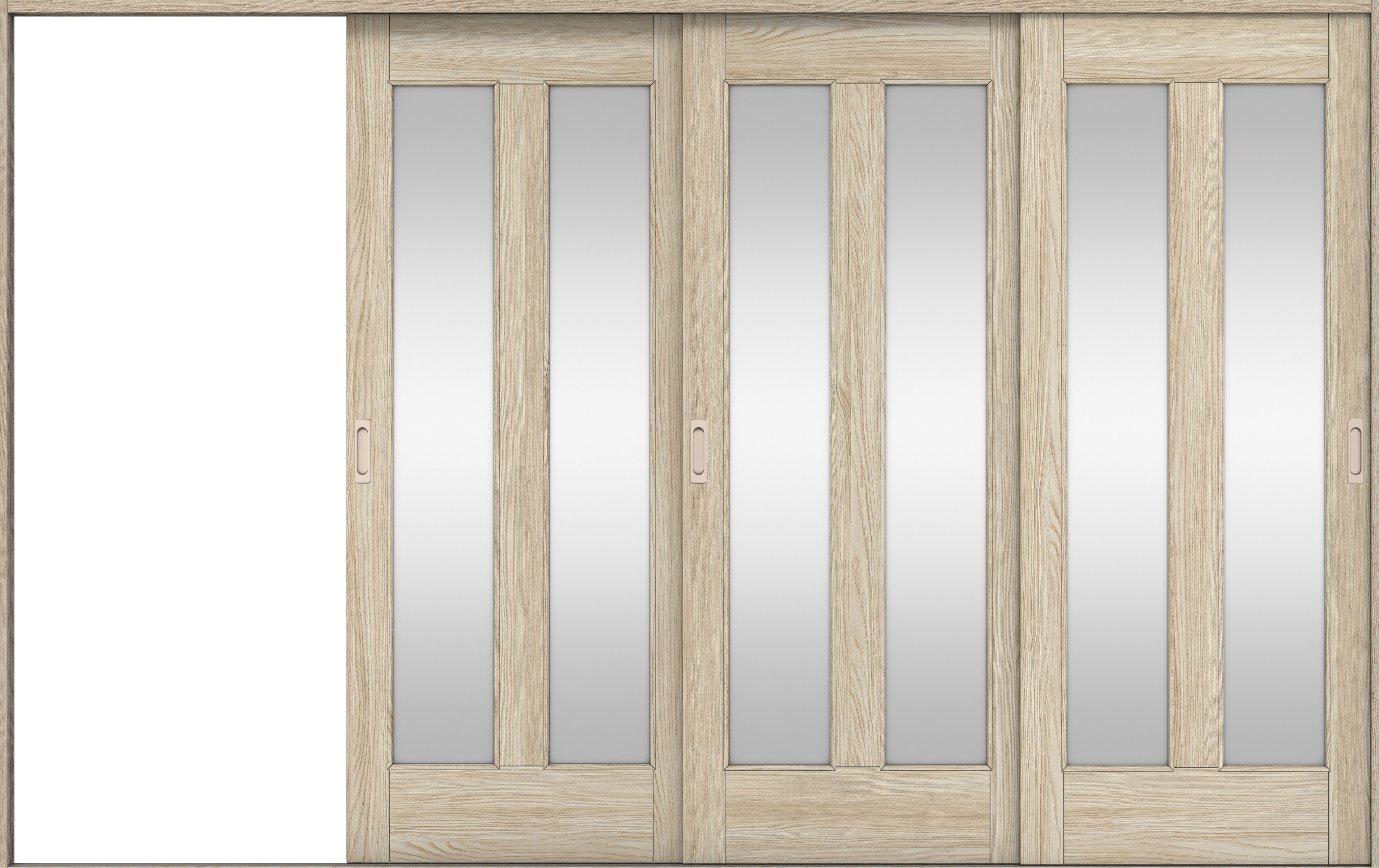 リビングドア　イエリア　引戸・３枚片引　扉セット　０６デザイン　３２２９幅用　２０００高　〈ソフトグレージュ柄〉　左引用　錠なし　ラクラクローズ付