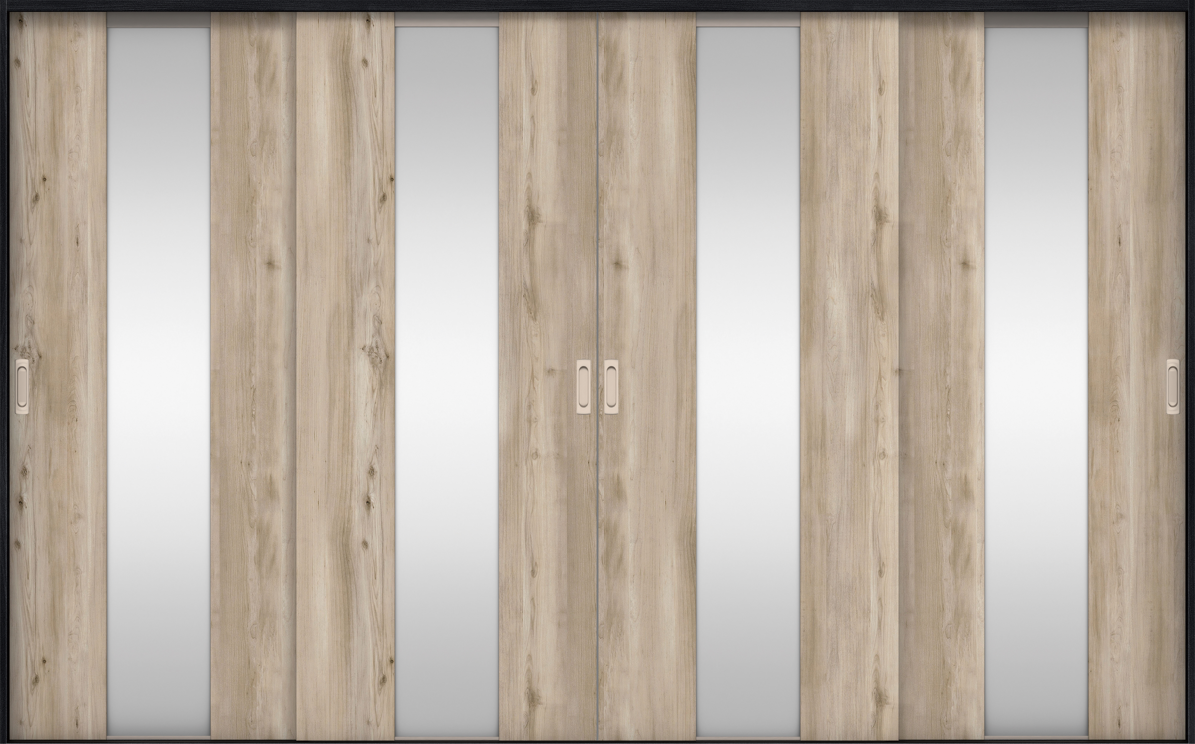リビングドア　イエリア　引戸・４枚引違　扉セット　Ｇ５デザイン　３２６６幅用　２０００高　〈スモークグレー柄〉　左右兼用　錠なし　ラクラクローズ付