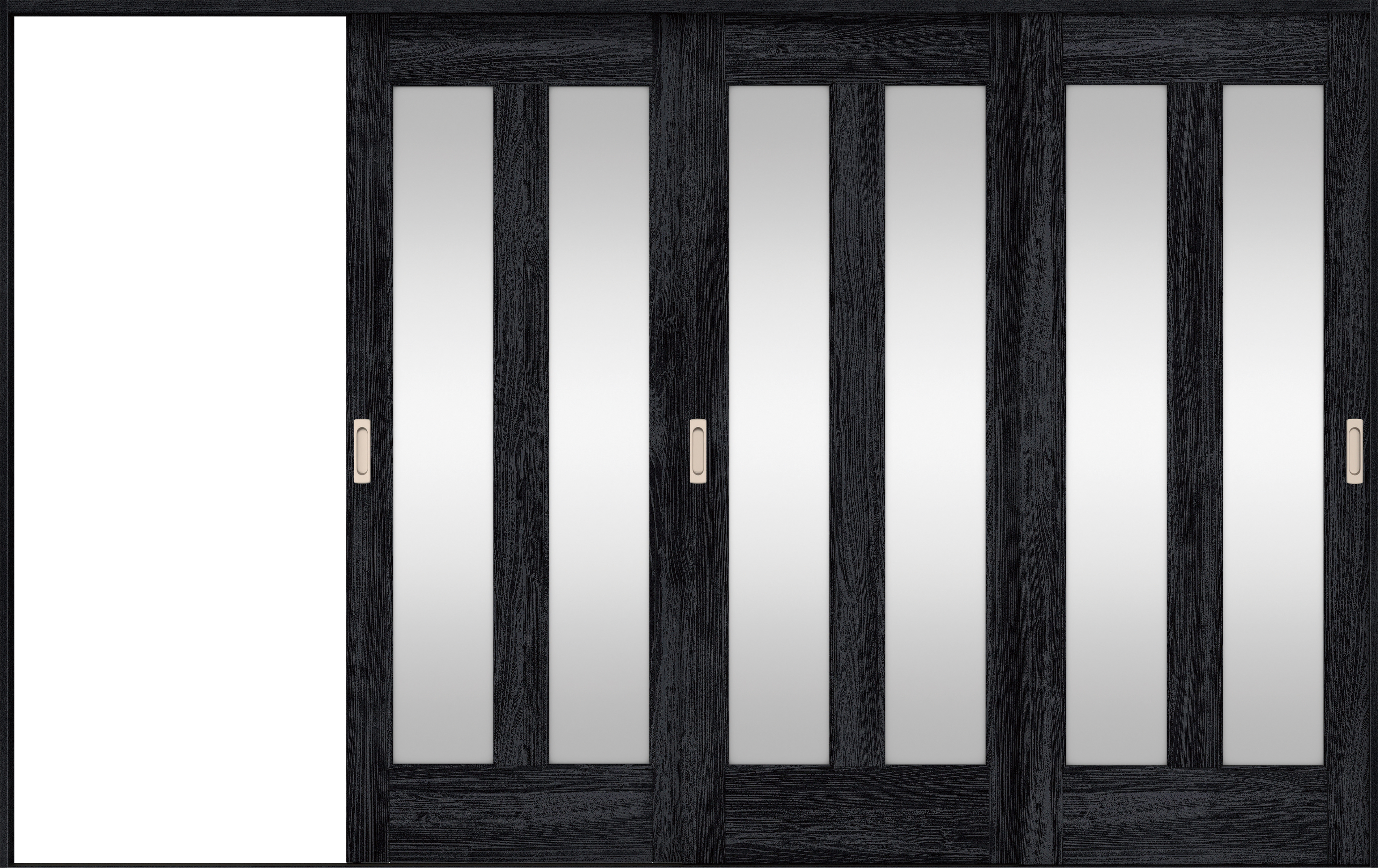 リビングドア　イエリア　引戸・３枚片引　扉セット　０６デザイン　３２２９幅用　２０００高　〈モスブラック柄〉　左引用　錠なし　ラクラクローズ付