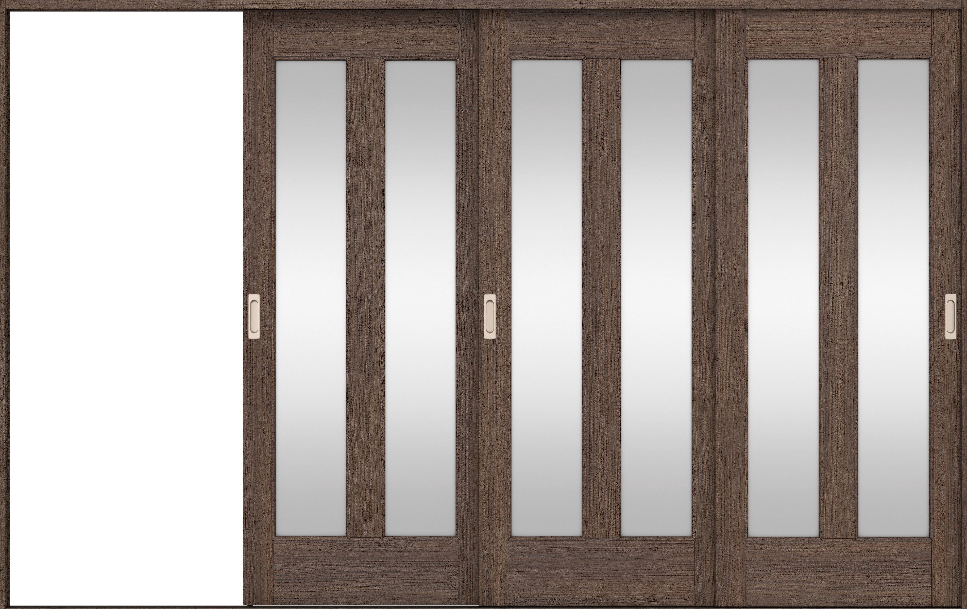 リビングドア　イエリア　引戸・３枚片引　扉セット　０６デザイン　３２２９幅用　２０００高　〈ダルブラウン柄〉　左引用　錠なし　ラクラクローズ付