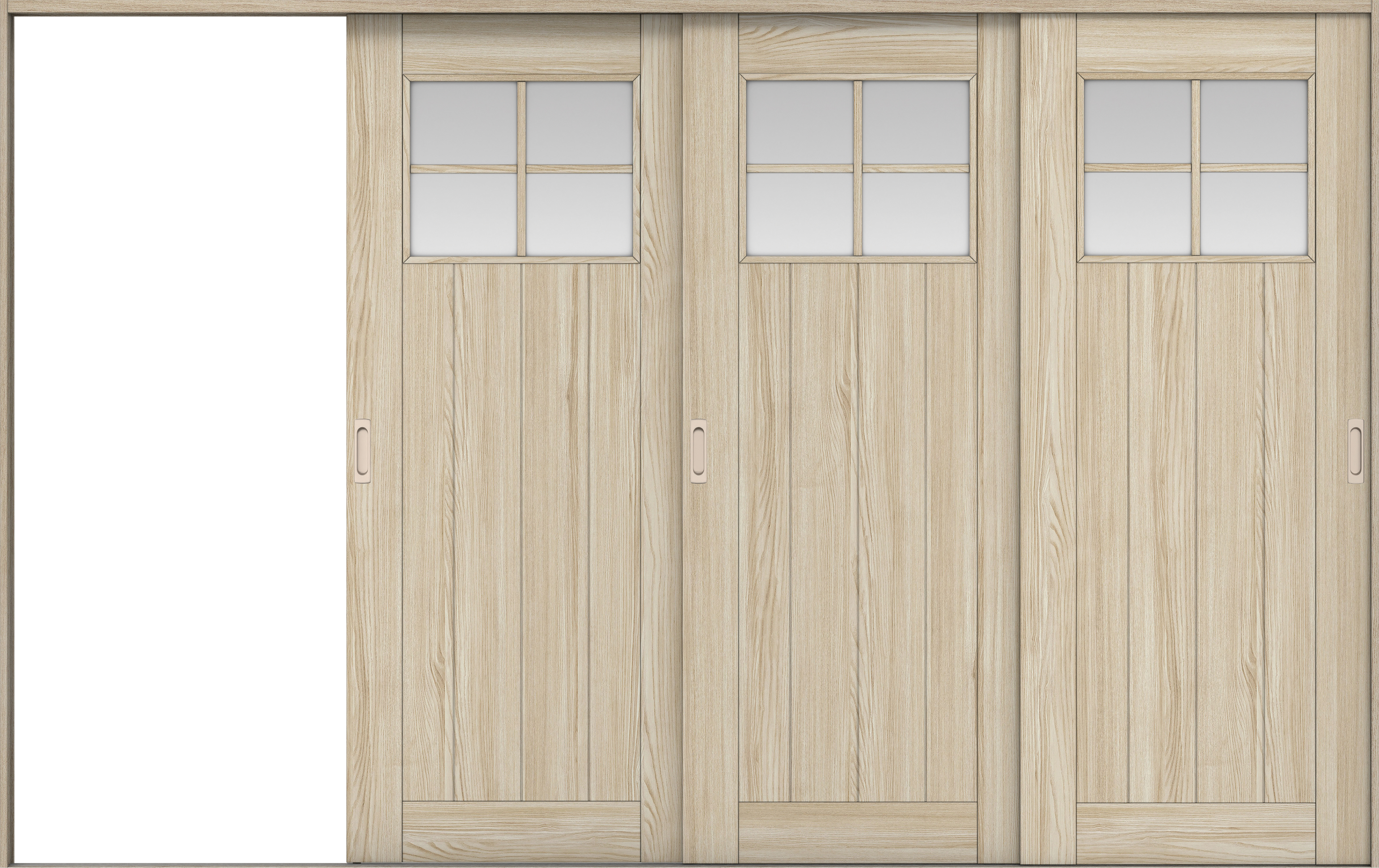 リビングドア　イエリア　引戸・３枚片引　扉セット　１Ｓデザイン　３２２９幅用　２０００高　〈ソフトグレージュ柄〉　左引用　錠なし　ラクラクローズ付