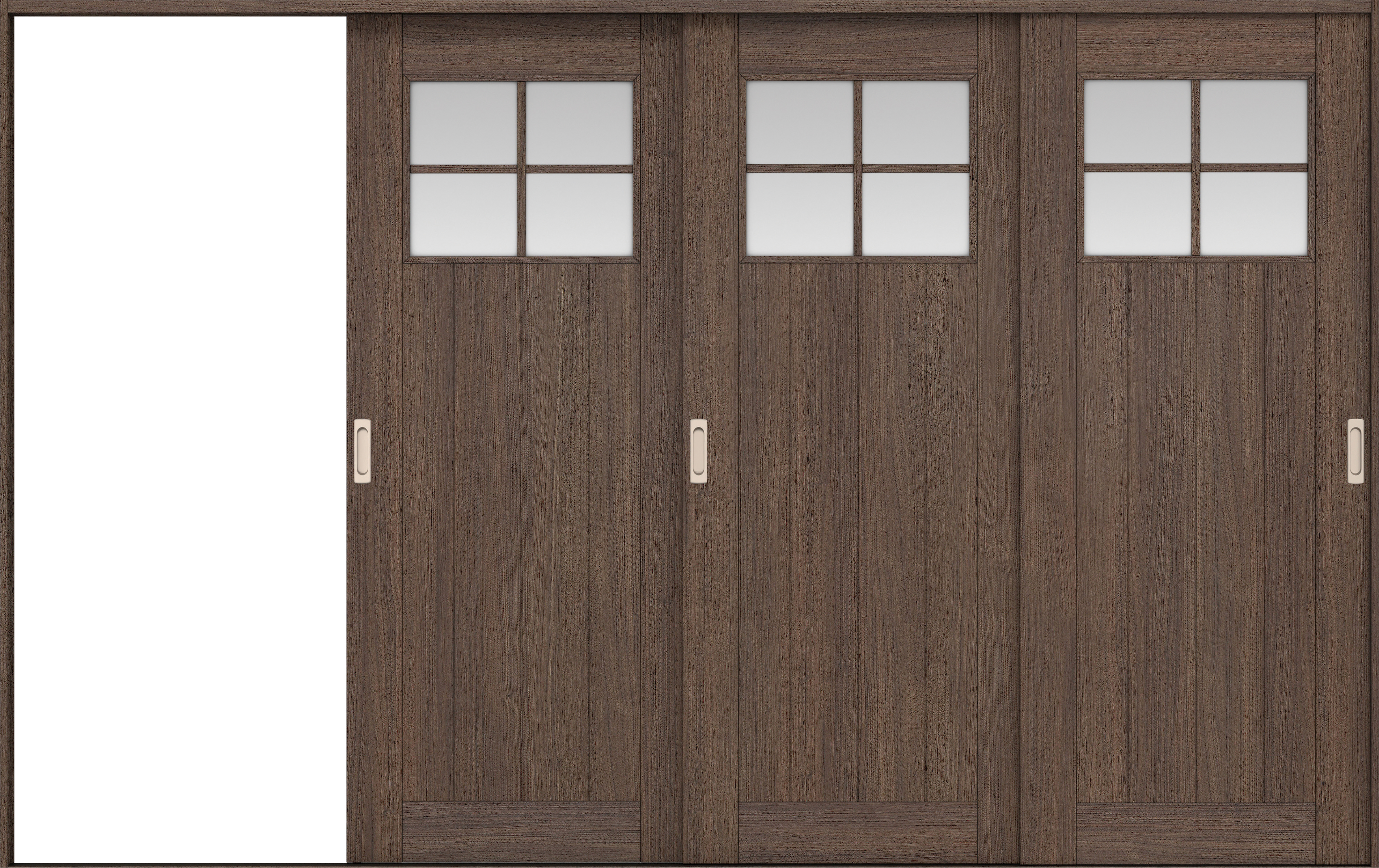 リビングドア　イエリア　引戸・３枚片引　扉セット　１Ｓデザイン　３２２９幅用　２０００高　〈ダルブラウン柄〉　左引用　錠なし　ラクラクローズ付