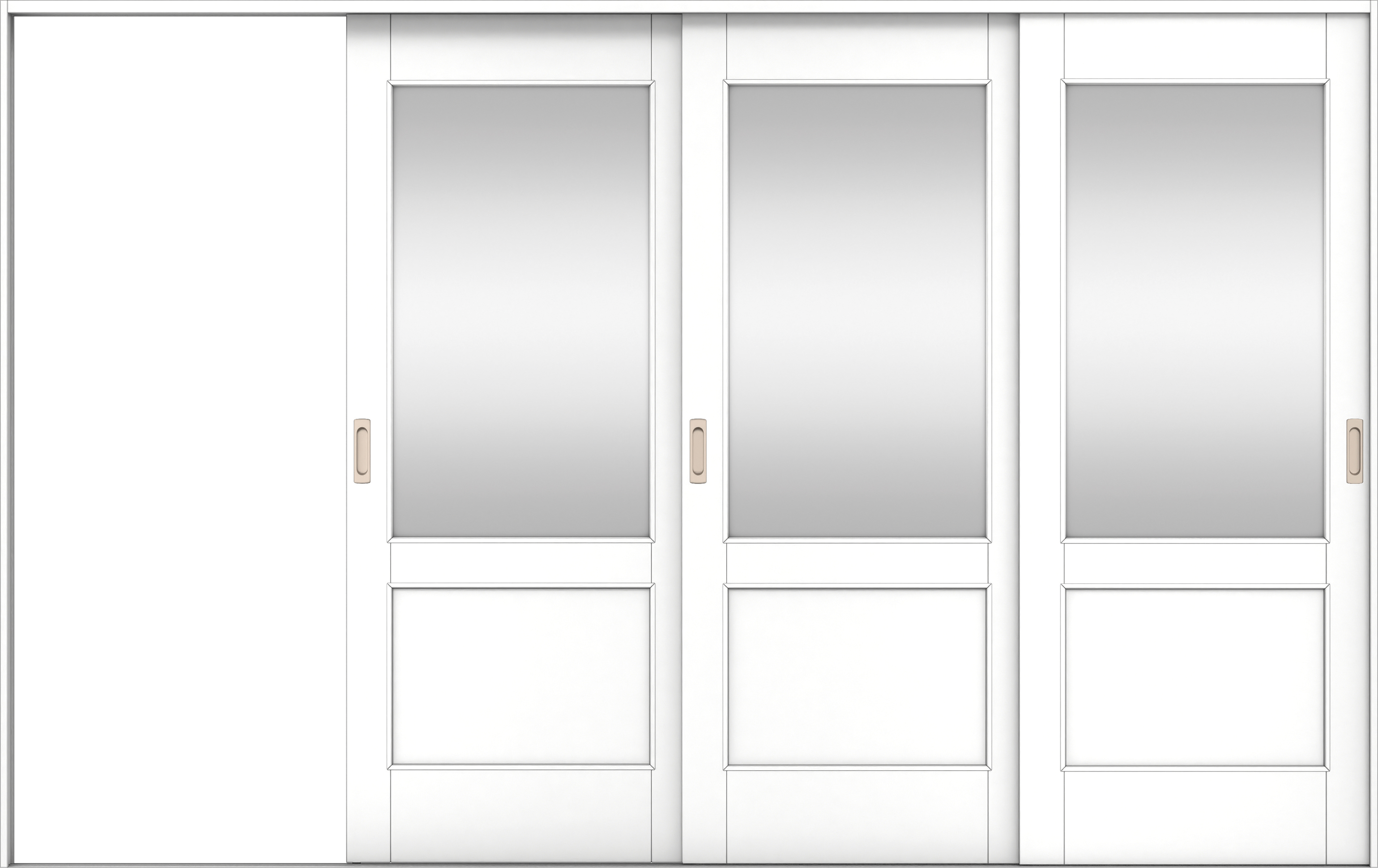 リビングドア　イエリア　引戸・３枚片引　扉セット　２６デザイン　３２２９幅用　２０００高　〈パウダーホワイト柄〉　左引用　錠なし　ラクラクローズ付