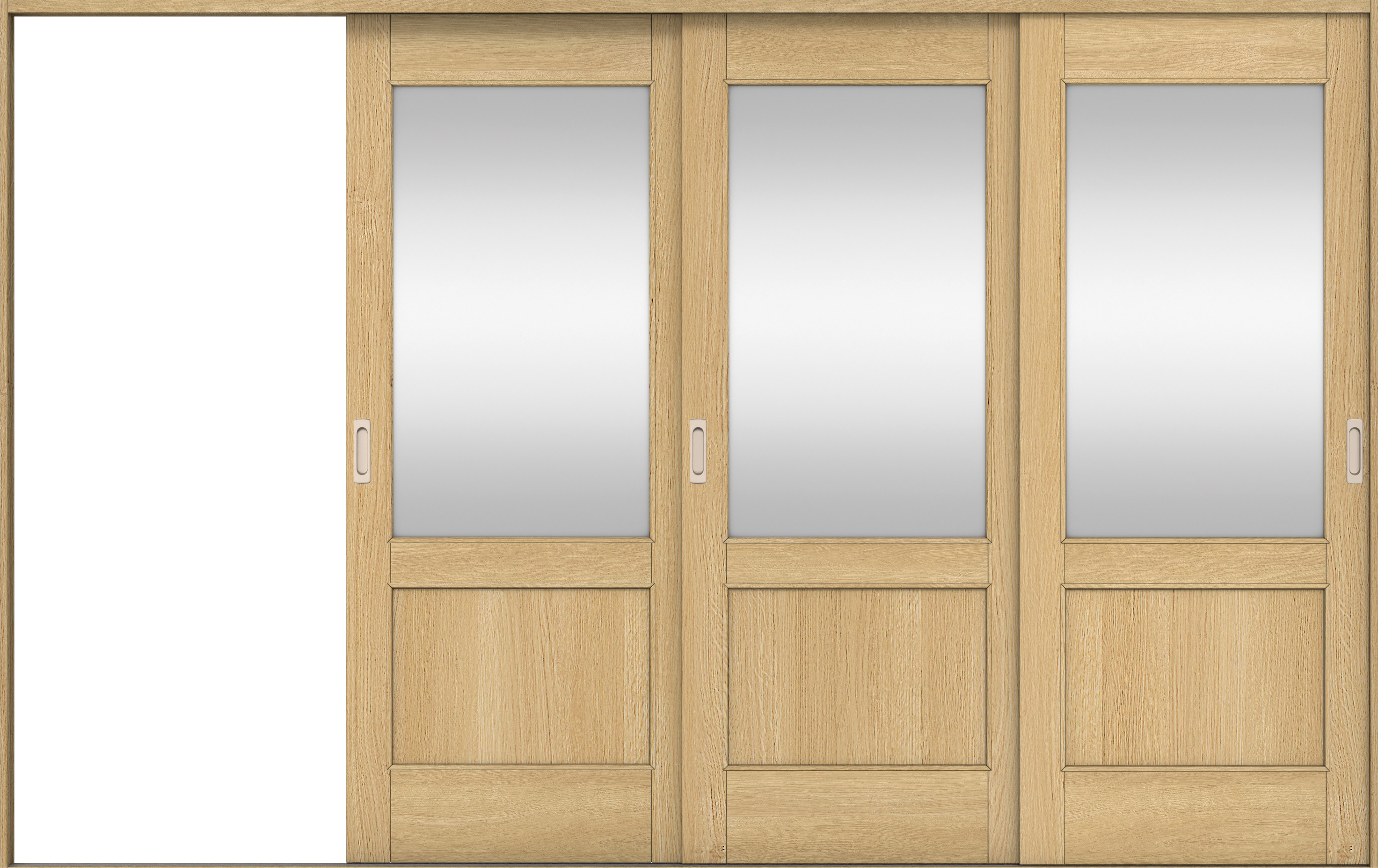 リビングドア　イエリア　引戸・３枚片引　扉セット　２６デザイン　３２２９幅用　２０００高　〈ライトオーカー柄〉　左引用　錠なし　ラクラクローズ付