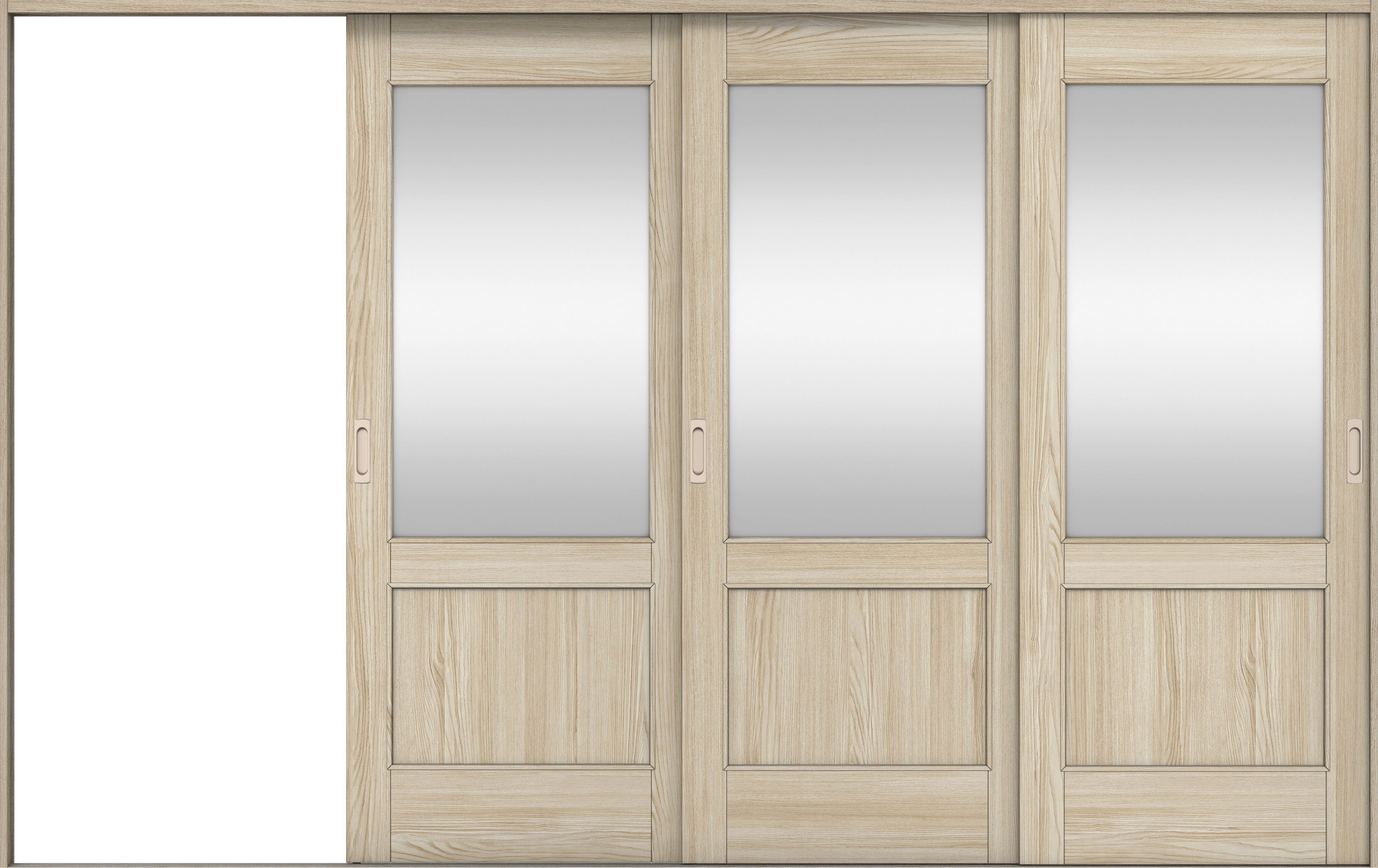 リビングドア　イエリア　引戸・３枚片引　扉セット　２６デザイン　３２２９幅用　２０００高　〈ソフトグレージュ柄〉　左引用　錠なし　ラクラクローズ付