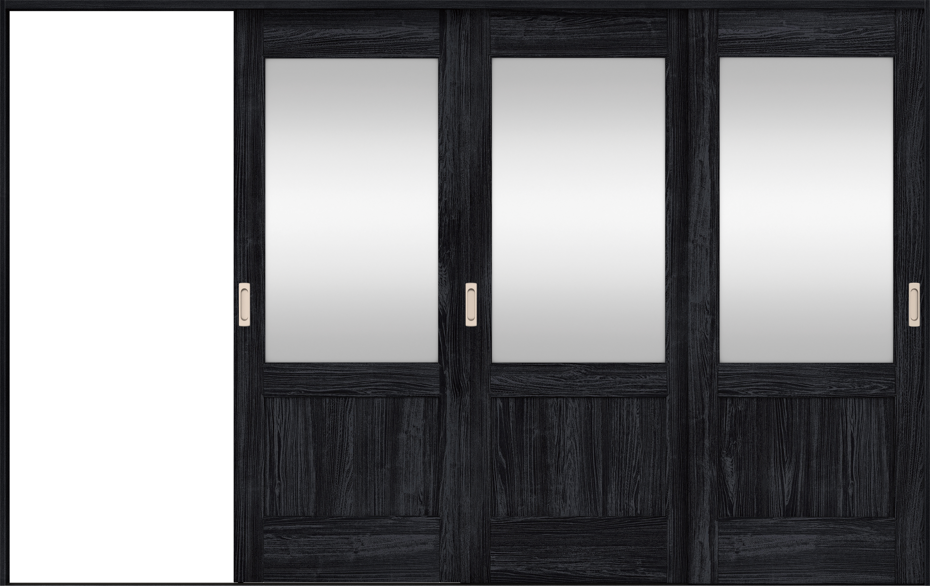 リビングドア　イエリア　引戸・３枚片引　扉セット　２６デザイン　３２２９幅用　２０００高　〈モスブラック柄〉　左引用　錠なし　ラクラクローズ付