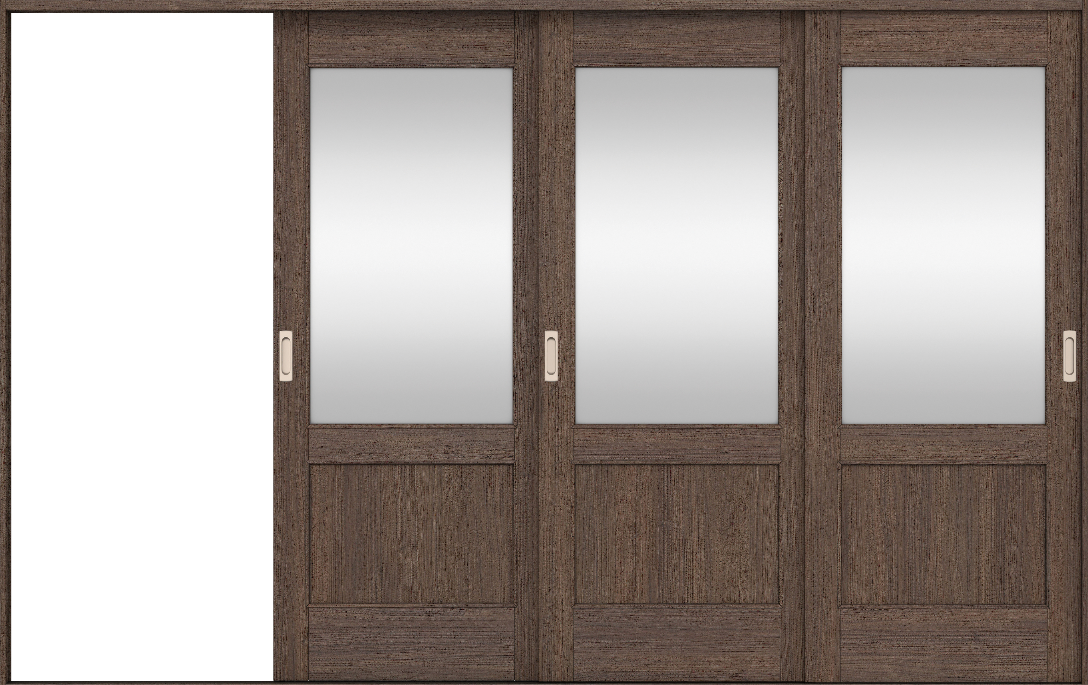 リビングドア　イエリア　引戸・３枚片引　扉セット　２６デザイン　３２２９幅用　２０００高　〈ダルブラウン柄〉　左引用　錠なし　ラクラクローズ付