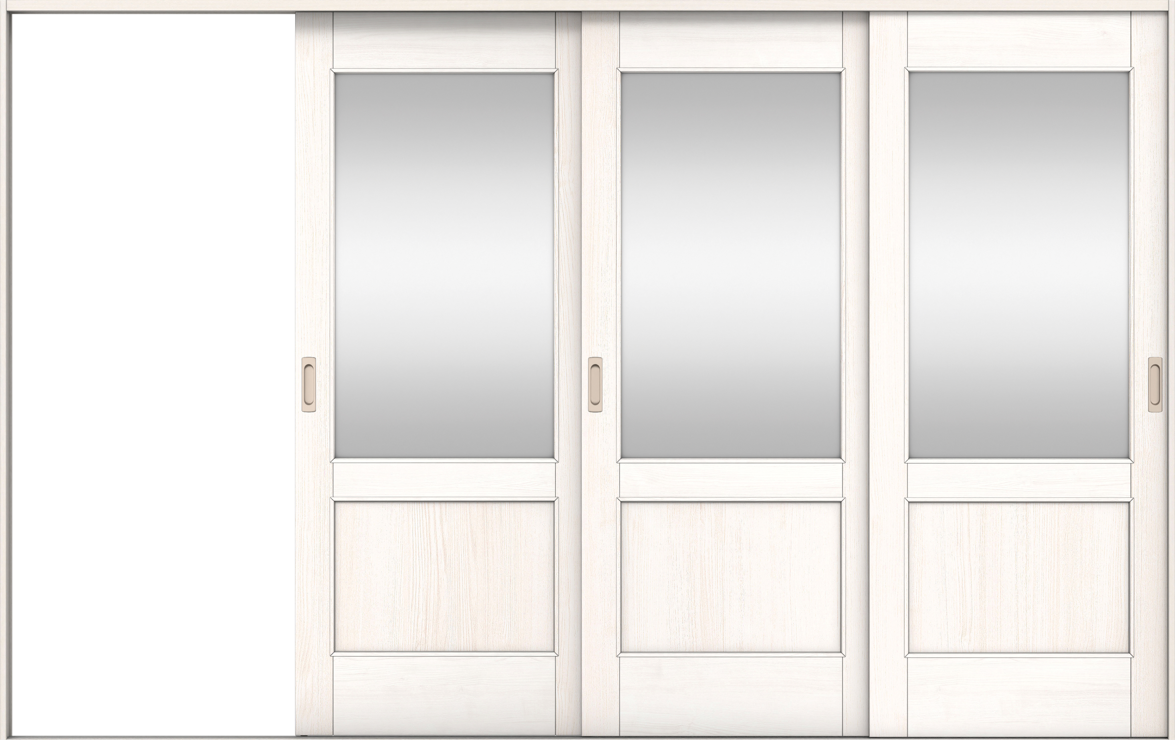 リビングドア　イエリア　引戸・３枚片引　扉セット　２６デザイン　３２２９幅用　２０００高　〈ネオホワイト柄〉　左引用　錠なし　ラクラクローズ付