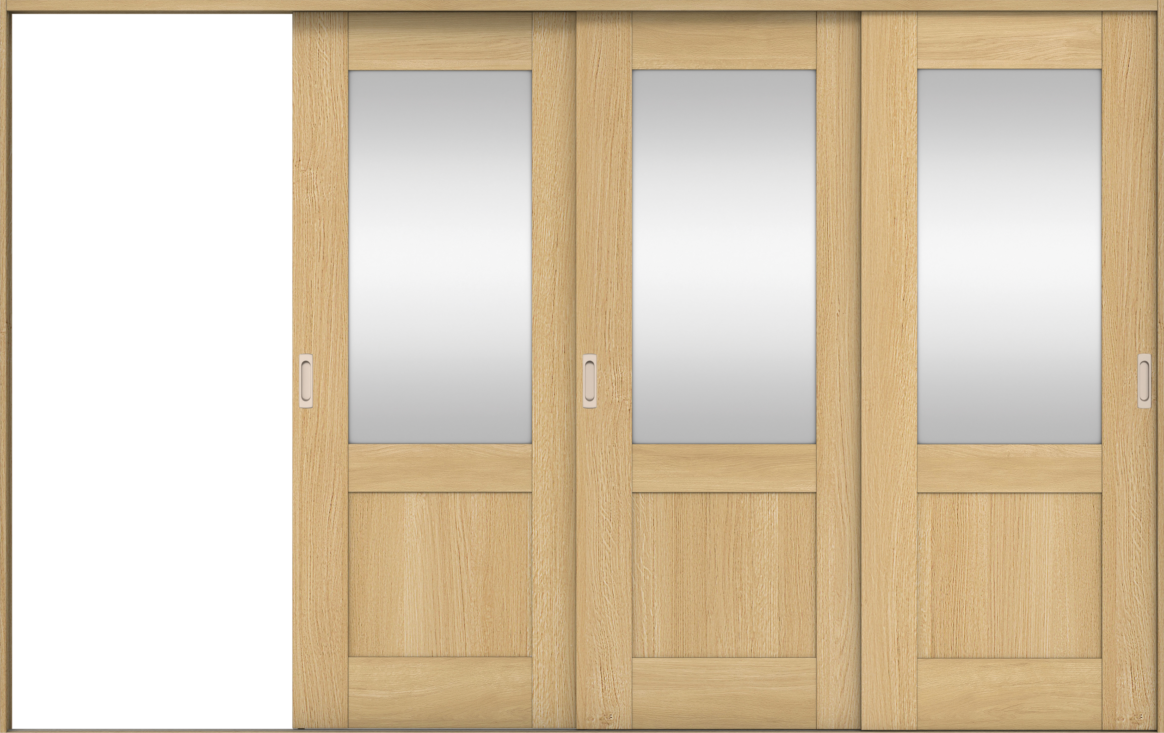 リビングドア　イエリア　引戸・３枚片引　扉セット　２８デザイン　３２２９幅用　２０００高　〈ライトオーカー柄〉　左引用　錠なし　ラクラクローズ付