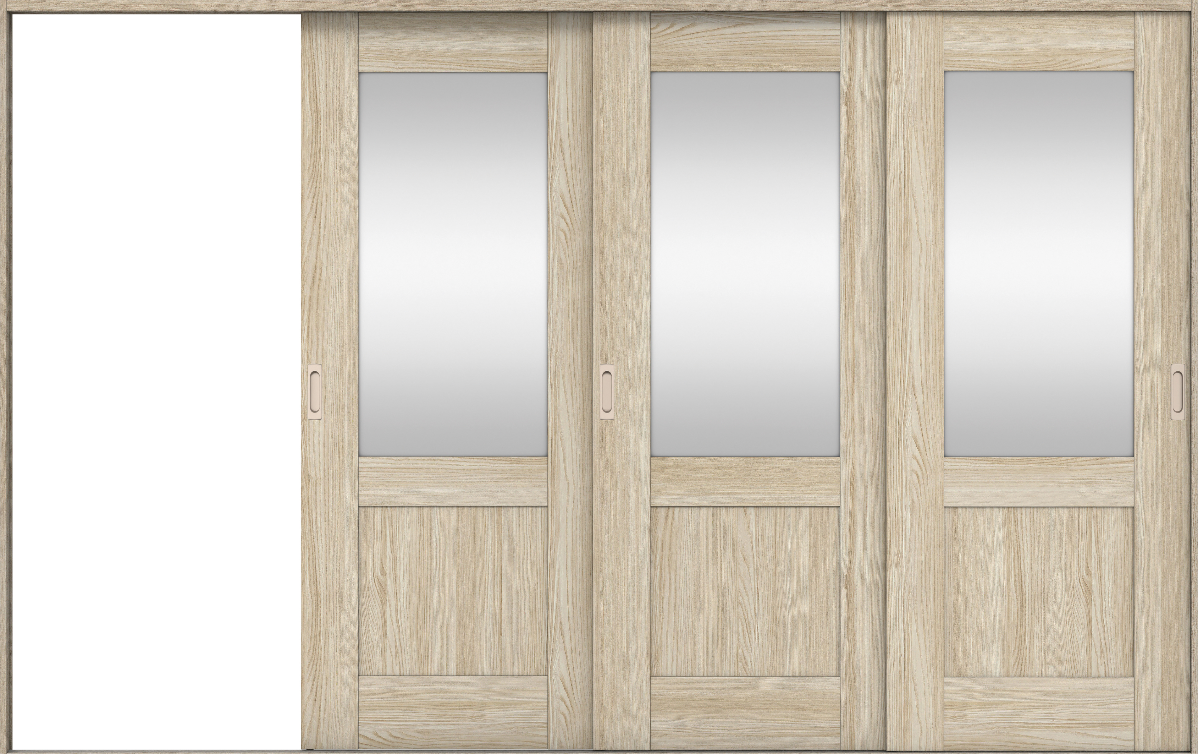 リビングドア　イエリア　引戸・３枚片引　扉セット　２８デザイン　３２２９幅用　２０００高　〈ソフトグレージュ柄〉　左引用　錠なし　ラクラクローズ付