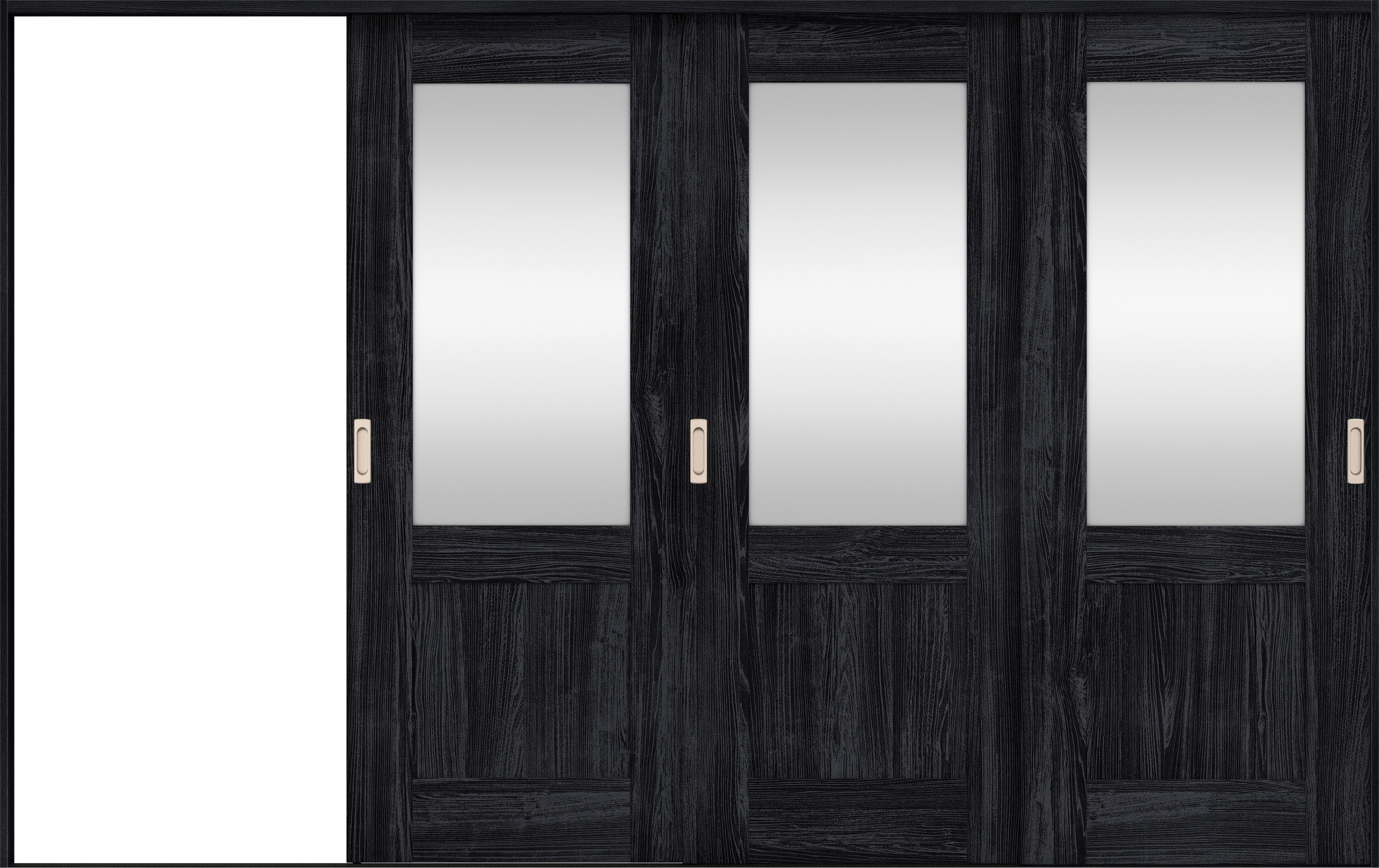 リビングドア　イエリア　引戸・３枚片引　扉セット　２８デザイン　３２２９幅用　２０００高　〈モスブラック柄〉　左引用　錠なし　ラクラクローズ付