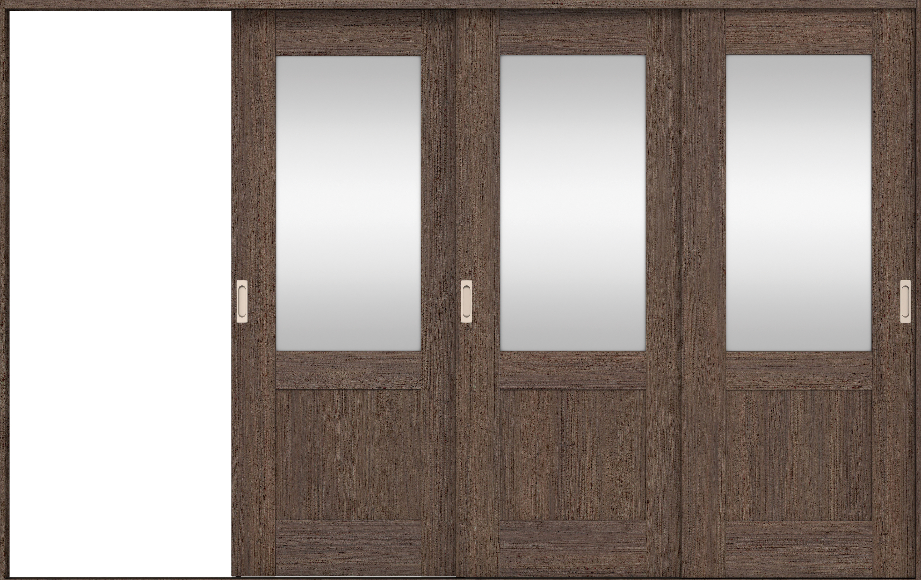 リビングドア　イエリア　引戸・３枚片引　扉セット　２８デザイン　３２２９幅用　２０００高　〈ダルブラウン柄〉　左引用　錠なし　ラクラクローズ付