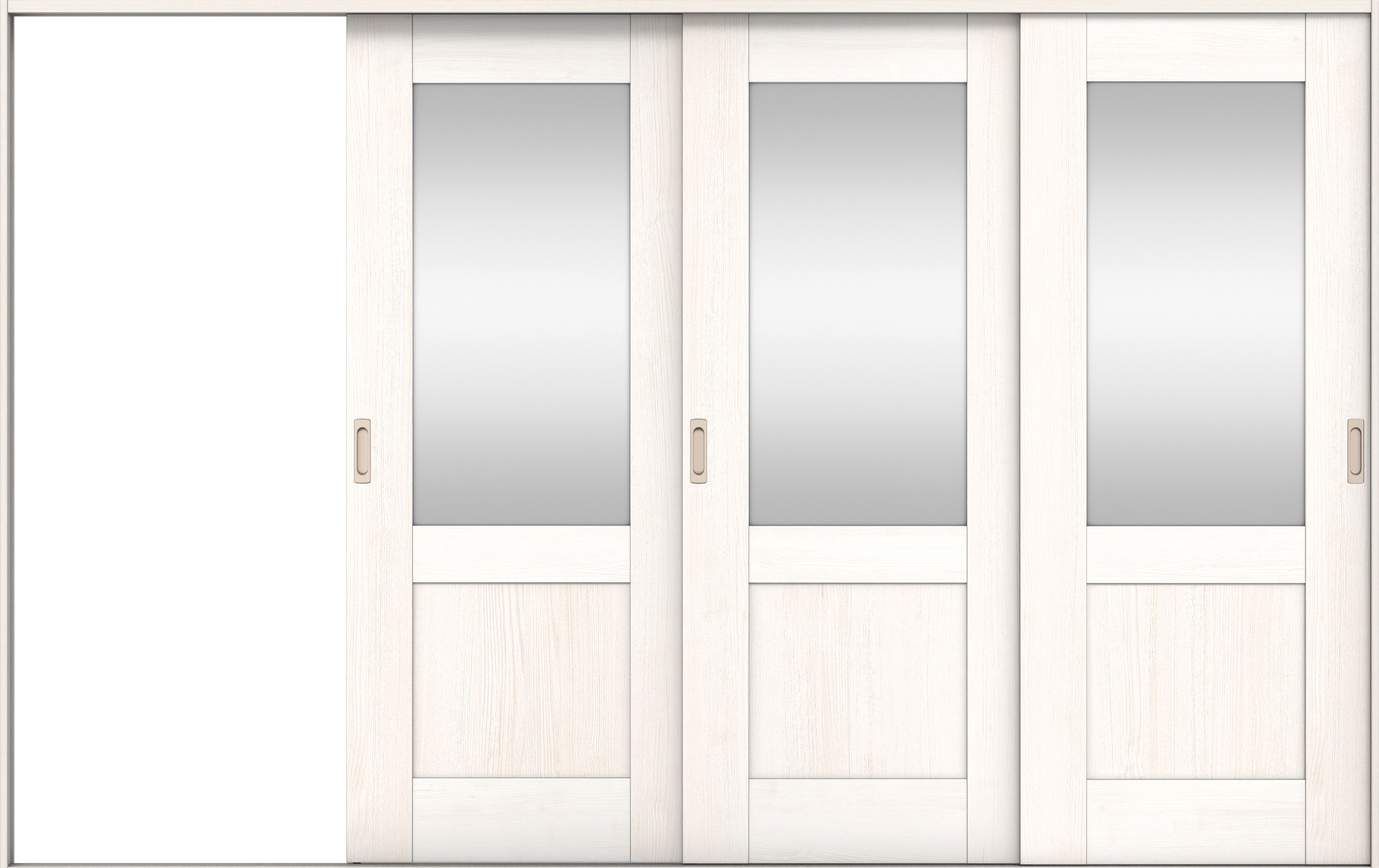 リビングドア　イエリア　引戸・３枚片引　扉セット　２８デザイン　３２２９幅用　２０００高　〈ネオホワイト柄〉　左引用　錠なし　ラクラクローズ付