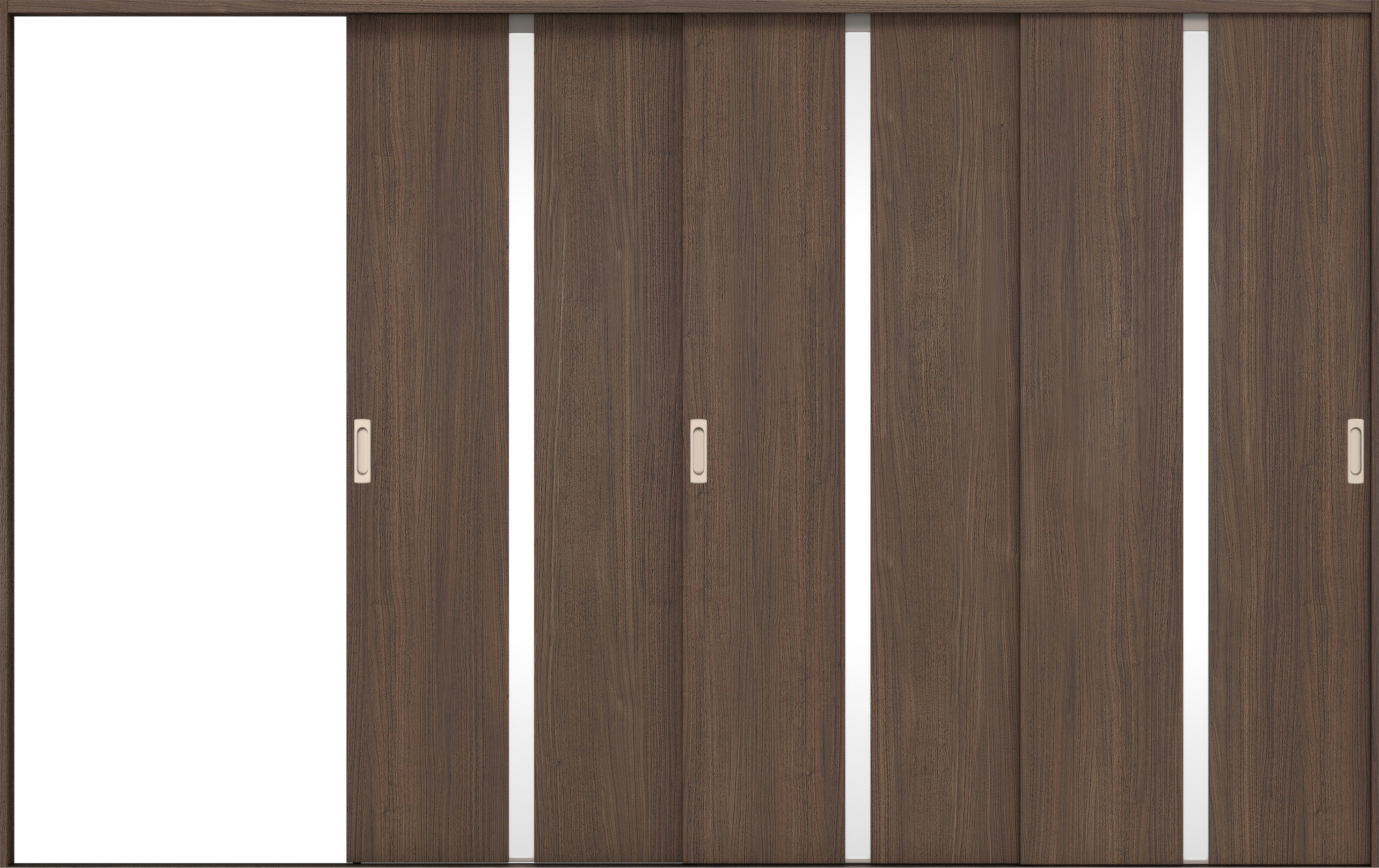 リビングドア　イエリア　引戸・３枚片引　扉セット　２Ｐデザイン　３２２９幅用　２０００高　〈ダルブラウン柄〉　左引用　錠なし　ラクラクローズ付