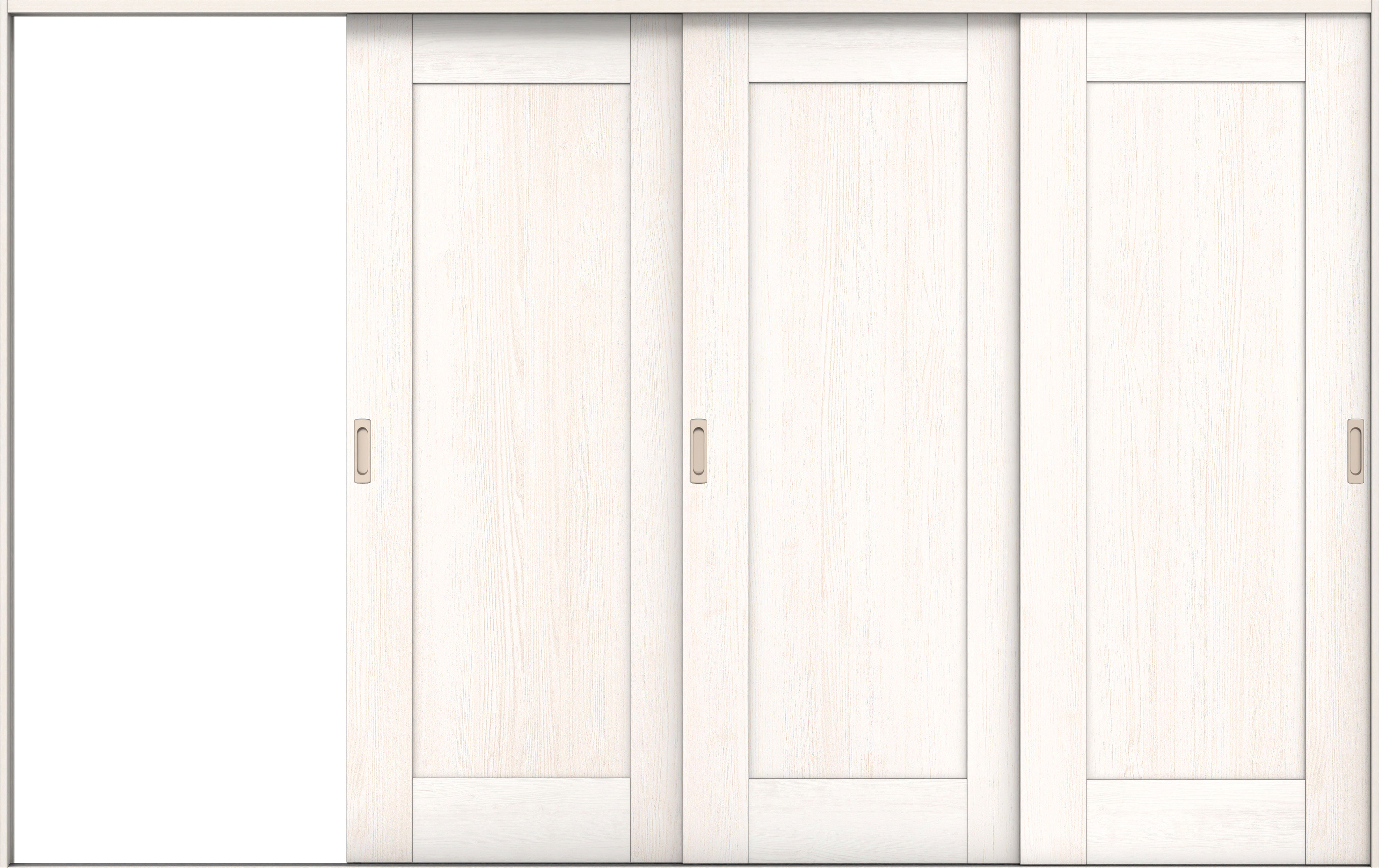 リビングドア　イエリア　引戸・３枚片引　扉セット　３８デザイン　３２２９幅用　２０００高　〈ネオホワイト柄〉　左引用　錠なし　ラクラクローズ付