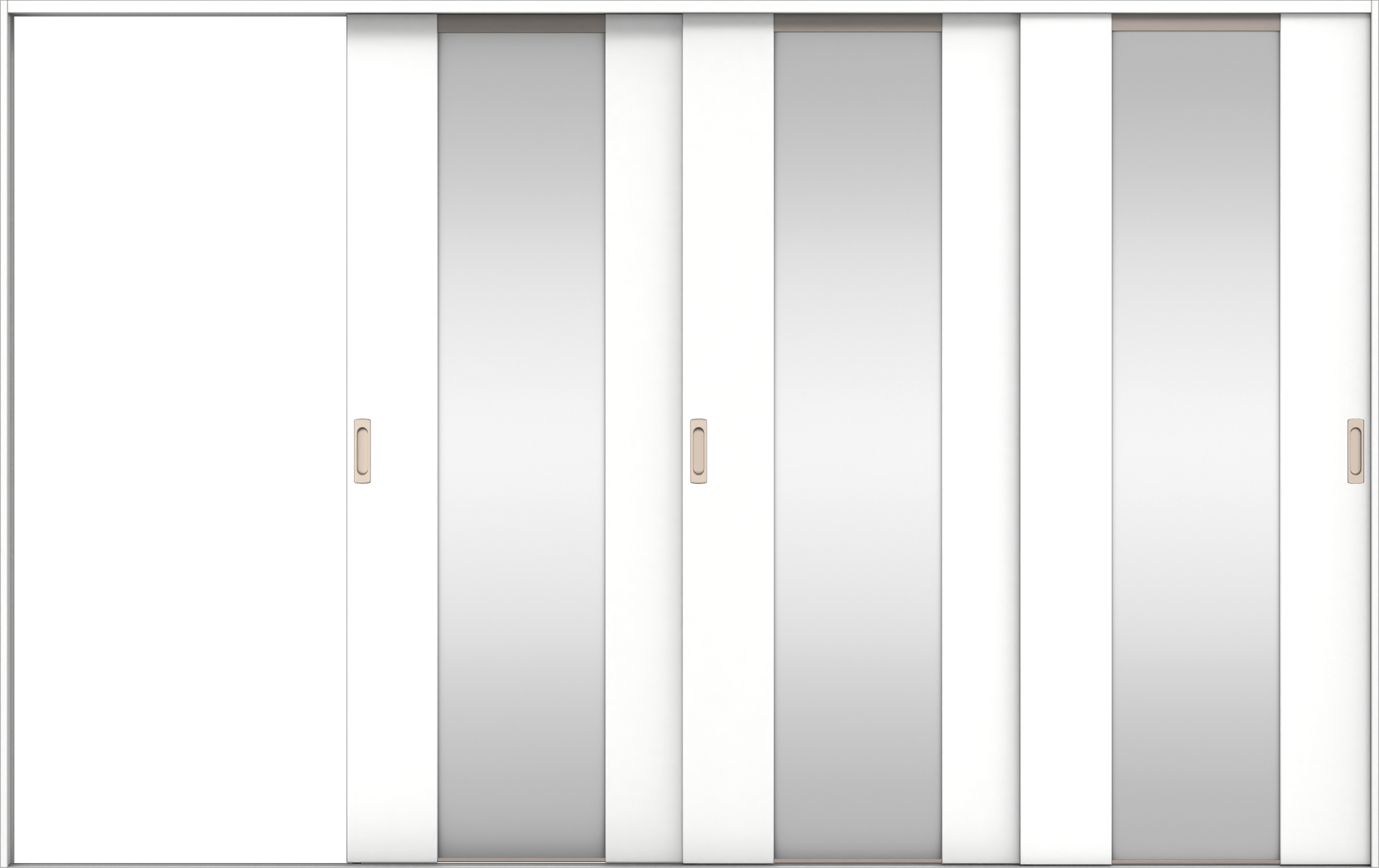 リビングドア　イエリア　引戸・３枚片引　扉セット　４Ｐデザイン　３２２９幅用　２０００高　〈パウダーホワイト柄〉　左引用　錠なし　ラクラクローズ付