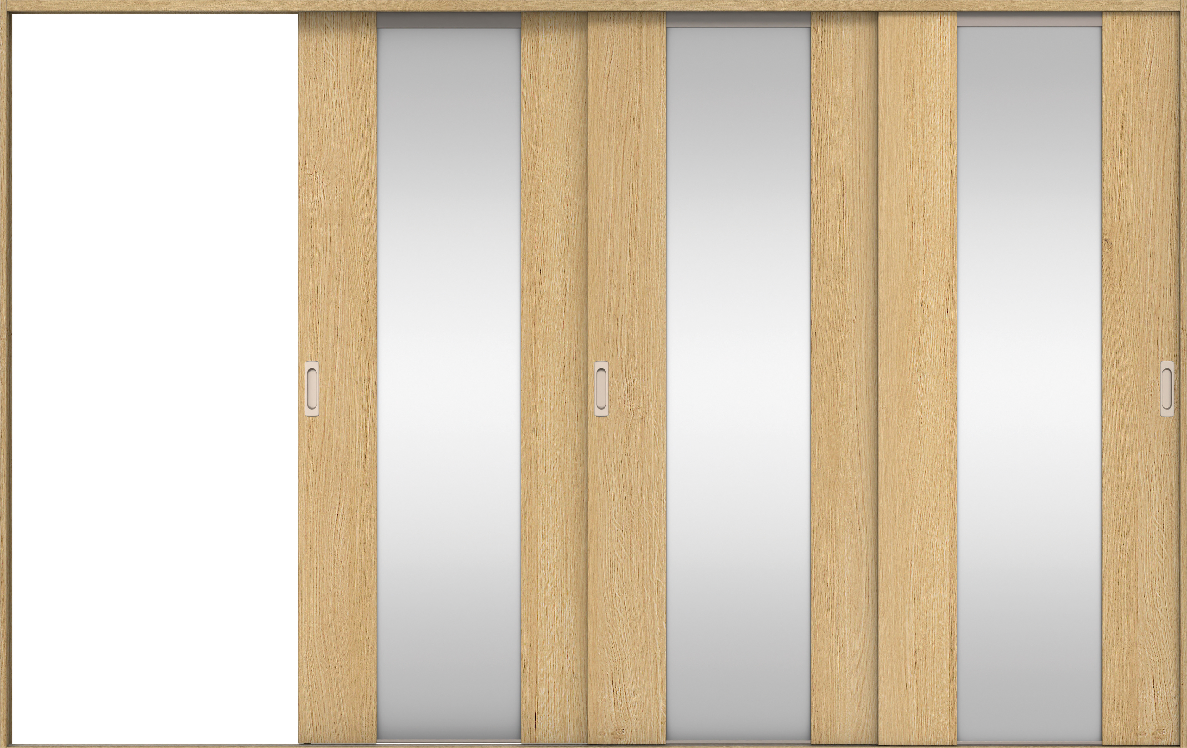 リビングドア　イエリア　引戸・３枚片引　扉セット　４Ｐデザイン　３２２９幅用　２０００高　〈ライトオーカー柄〉　左引用　錠なし　ラクラクローズ付