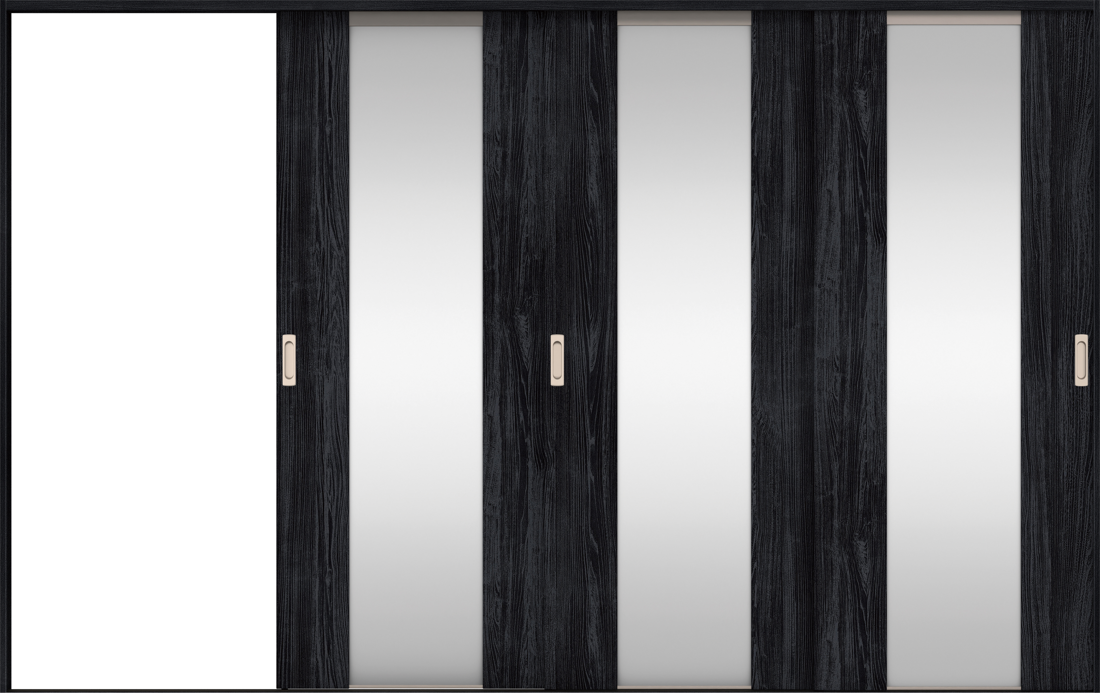 リビングドア　イエリア　引戸・３枚片引　扉セット　４Ｐデザイン　３２２９幅用　２０００高　〈モスブラック柄〉　左引用　錠なし　ラクラクローズ付