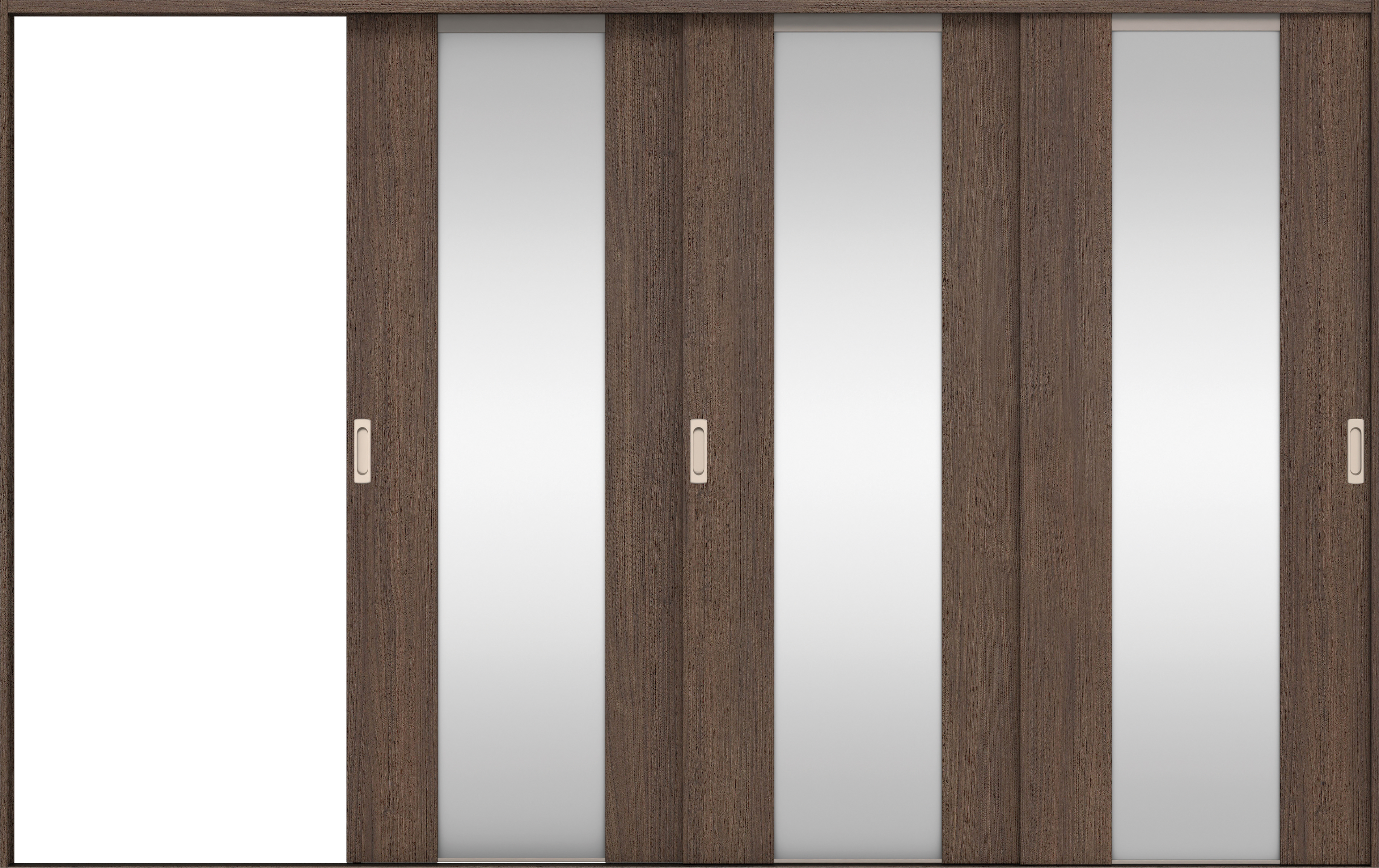 リビングドア　イエリア　引戸・３枚片引　扉セット　４Ｐデザイン　３２２９幅用　２０００高　〈ダルブラウン柄〉　左引用　錠なし　ラクラクローズ付