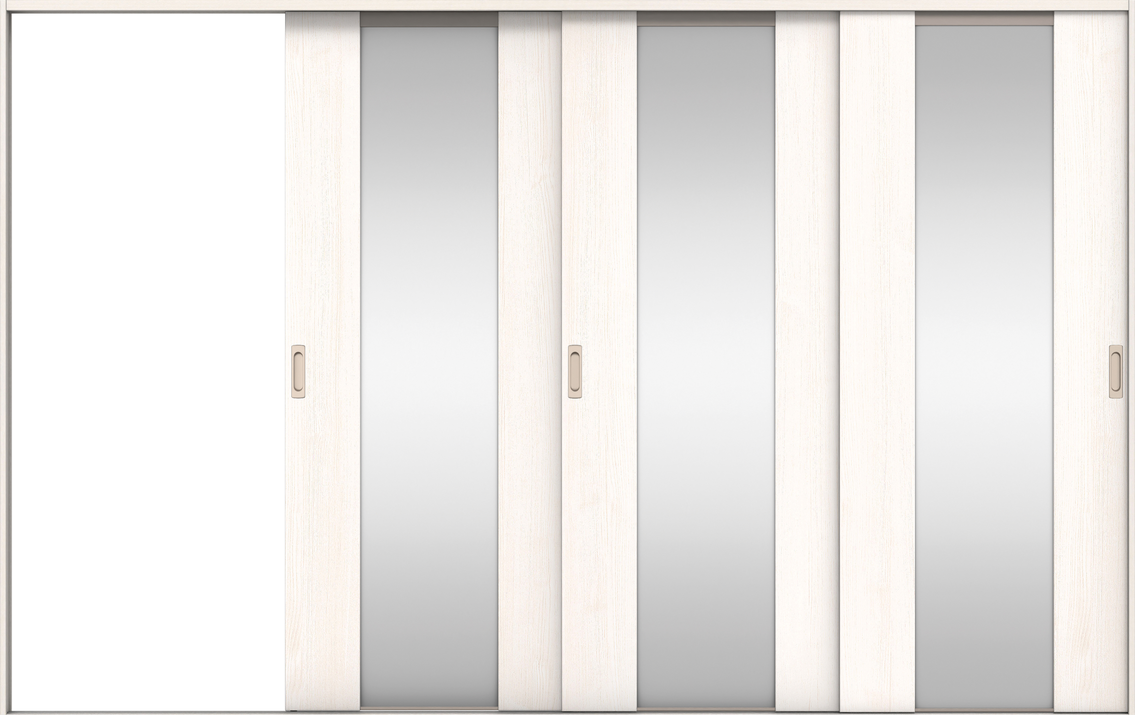 リビングドア　イエリア　引戸・３枚片引　扉セット　４Ｐデザイン　３２２９幅用　２０００高　〈ネオホワイト柄〉　左引用　錠なし　ラクラクローズ付