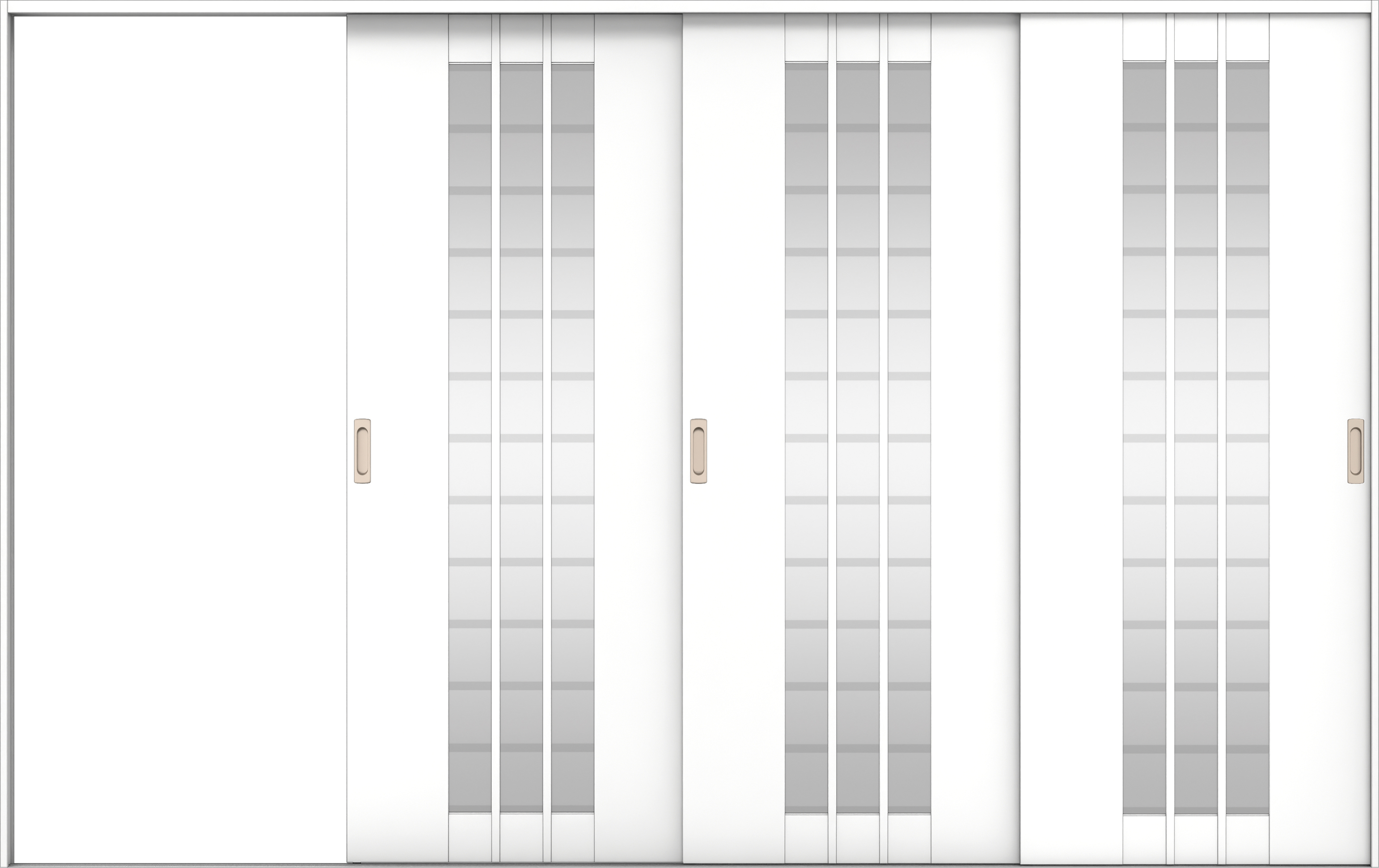 リビングドア　イエリア　引戸・３枚片引　扉セット　４Ｓデザイン　３２２９幅用　２０００高　〈パウダーホワイト柄〉　左引用　錠なし　ラクラクローズ付