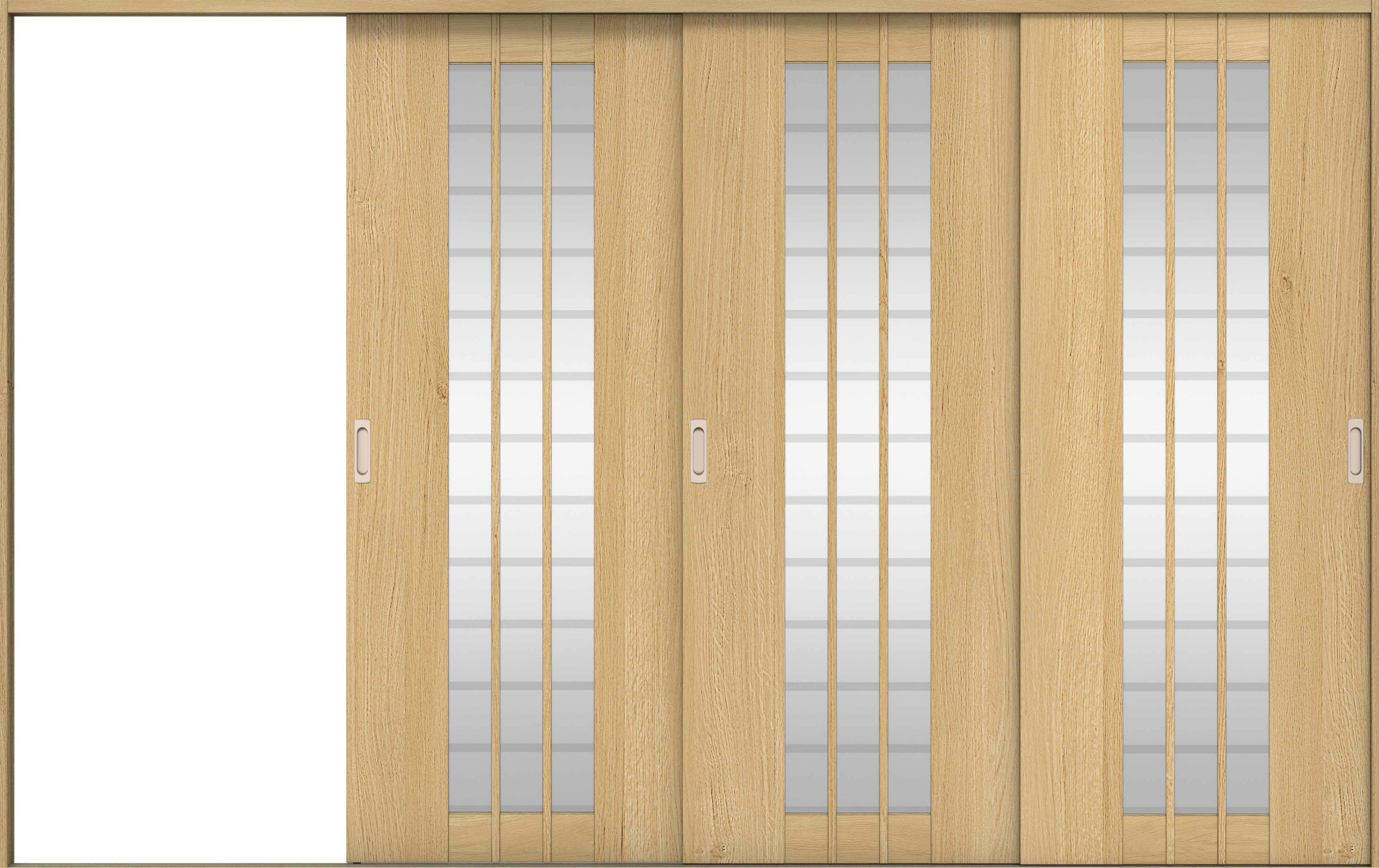 リビングドア　イエリア　引戸・３枚片引　扉セット　４Ｓデザイン　３２２９幅用　２０００高　〈ライトオーカー柄〉　左引用　錠なし　ラクラクローズ付