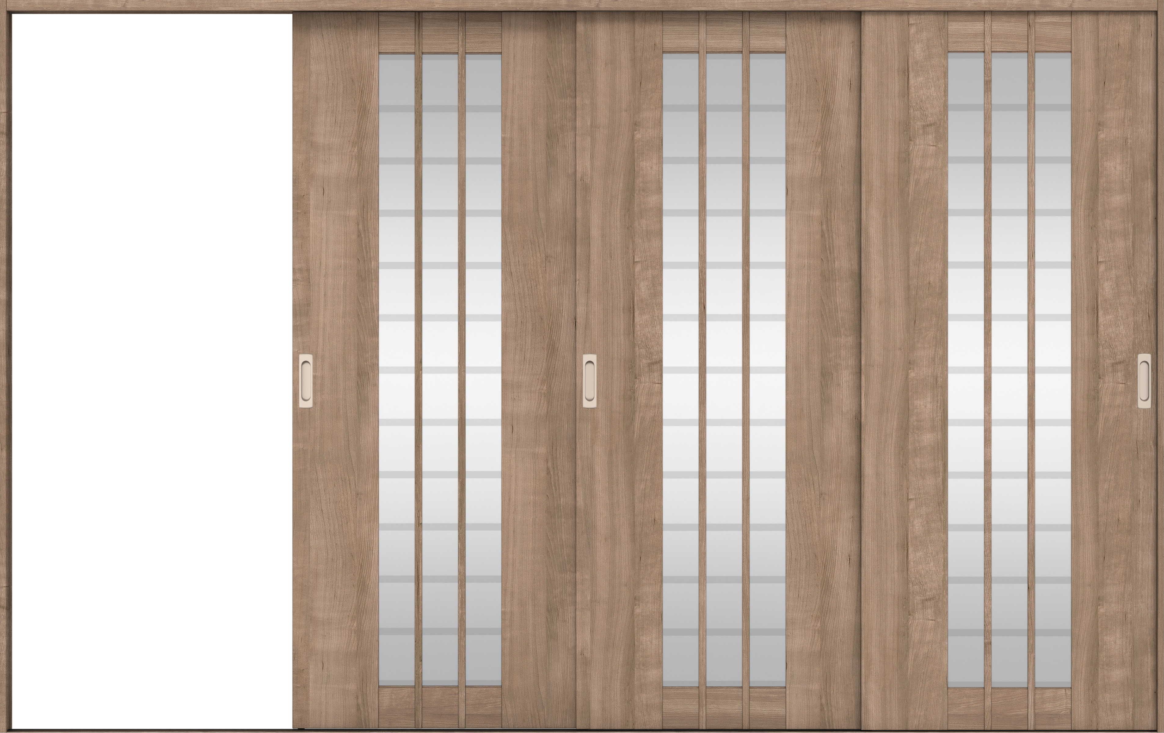 リビングドア　イエリア　引戸・３枚片引　扉セット　４Ｓデザイン　３２２９幅用　２０００高　〈トープグレー柄〉　左引用　錠なし　ラクラクローズ付