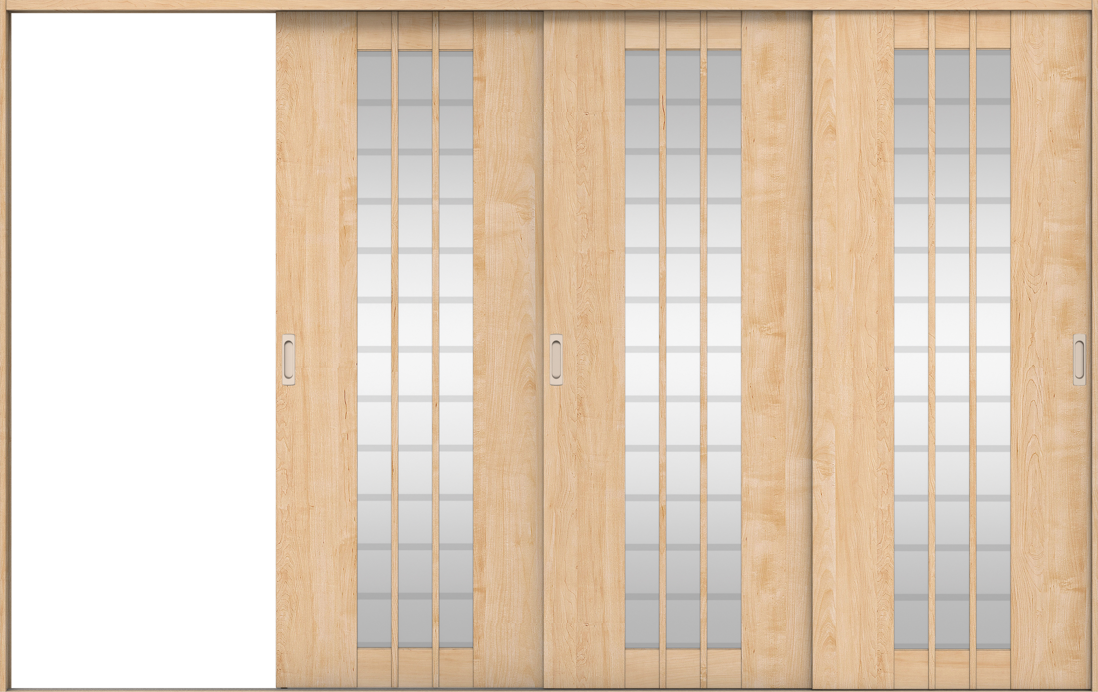 リビングドア　イエリア　引戸・３枚片引　扉セット　４Ｓデザイン　３２２９幅用　２０００高　〈ミルベージュ柄〉　左引用　錠なし　ラクラクローズ付