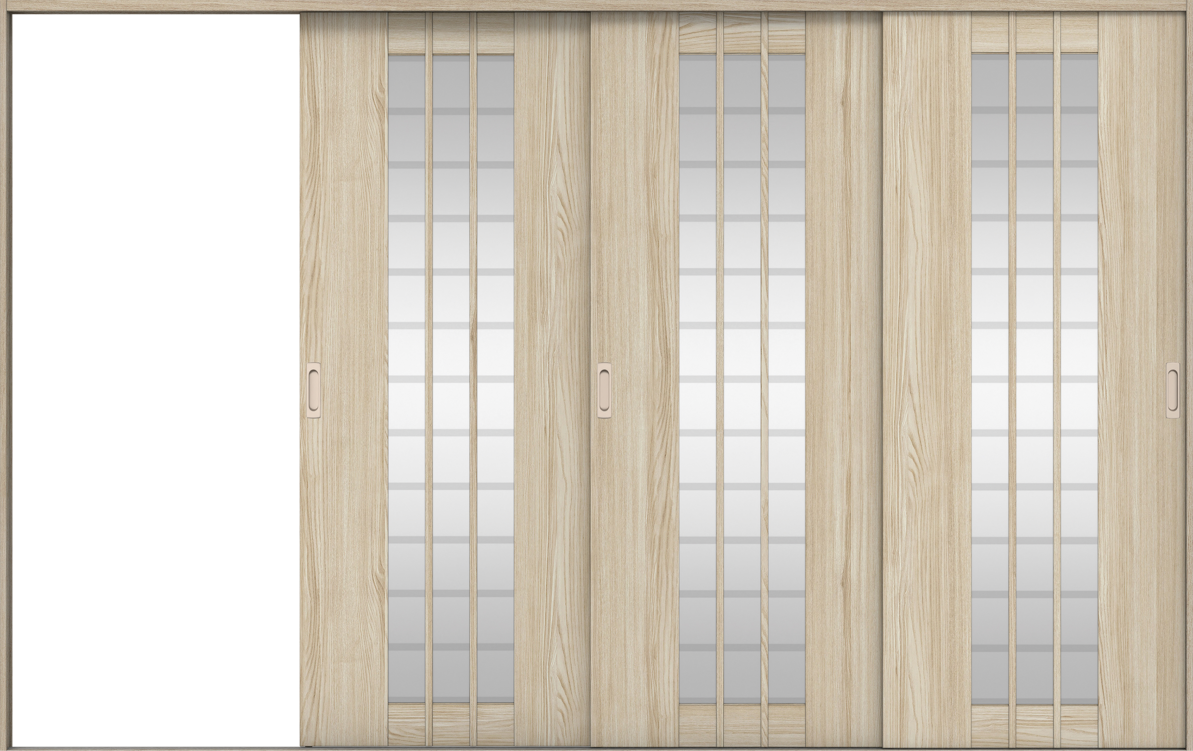 リビングドア　イエリア　引戸・３枚片引　扉セット　４Ｓデザイン　３２２９幅用　２０００高　〈ソフトグレージュ柄〉　左引用　錠なし　ラクラクローズ付