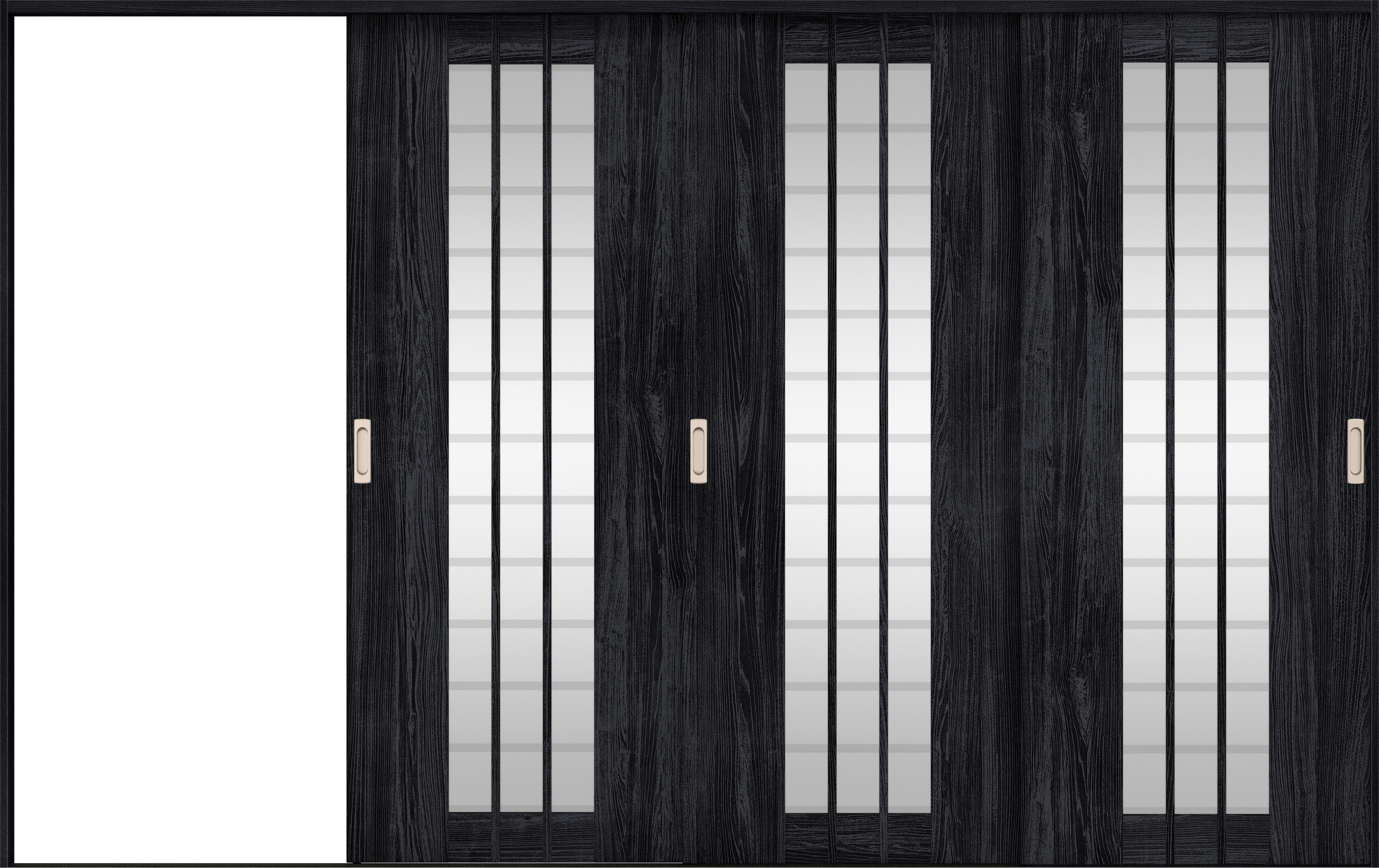 リビングドア　イエリア　引戸・３枚片引　扉セット　４Ｓデザイン　３２２９幅用　２０００高　〈モスブラック柄〉　左引用　錠なし　ラクラクローズ付