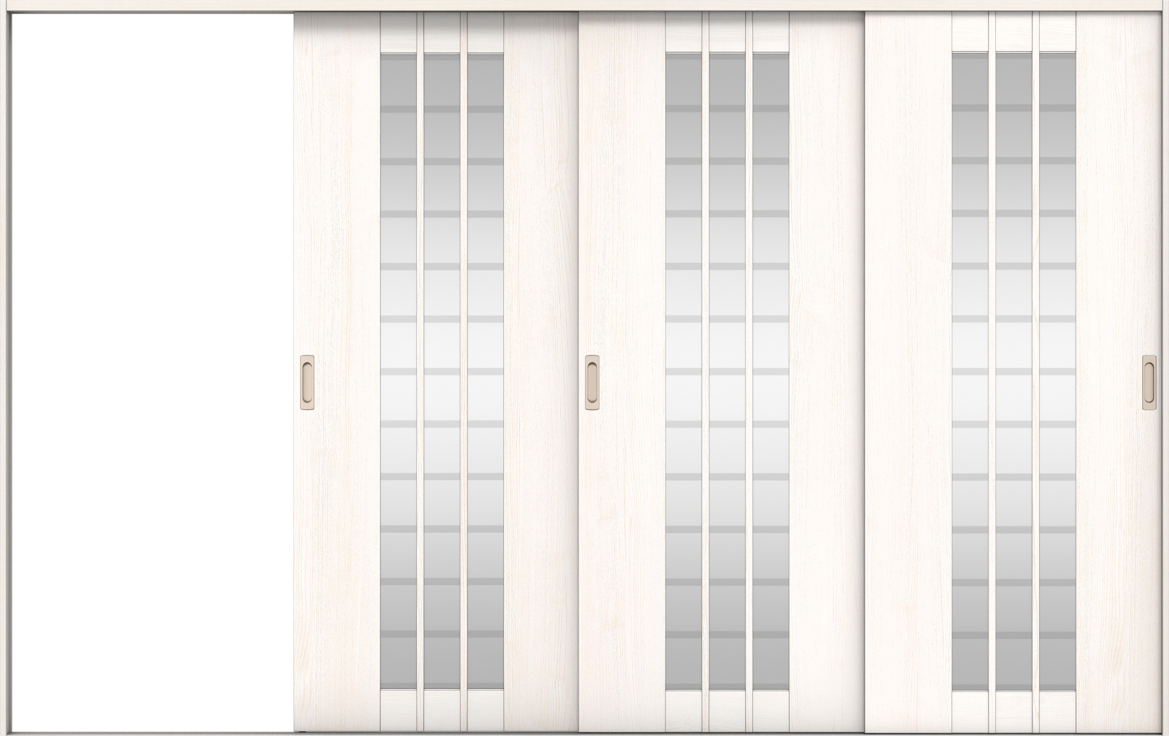 リビングドア　イエリア　引戸・３枚片引　扉セット　４Ｓデザイン　３２２９幅用　２０００高　〈ネオホワイト柄〉　左引用　錠なし　ラクラクローズ付