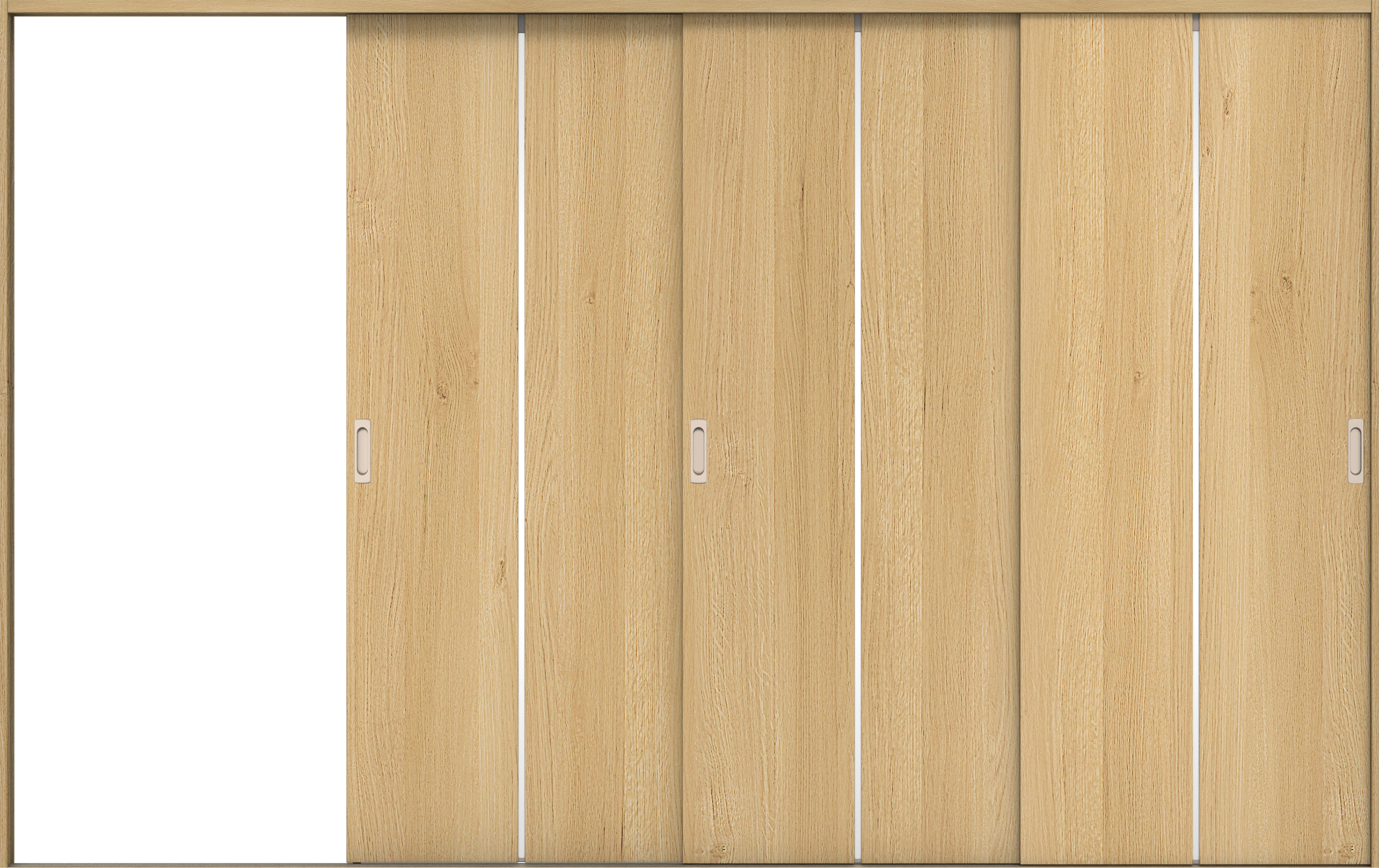 リビングドア　イエリア　引戸・３枚片引　扉セット　６Ｐデザイン　３２２９幅用　２０００高　〈ライトオーカー柄〉　左引用　錠なし　ラクラクローズ付