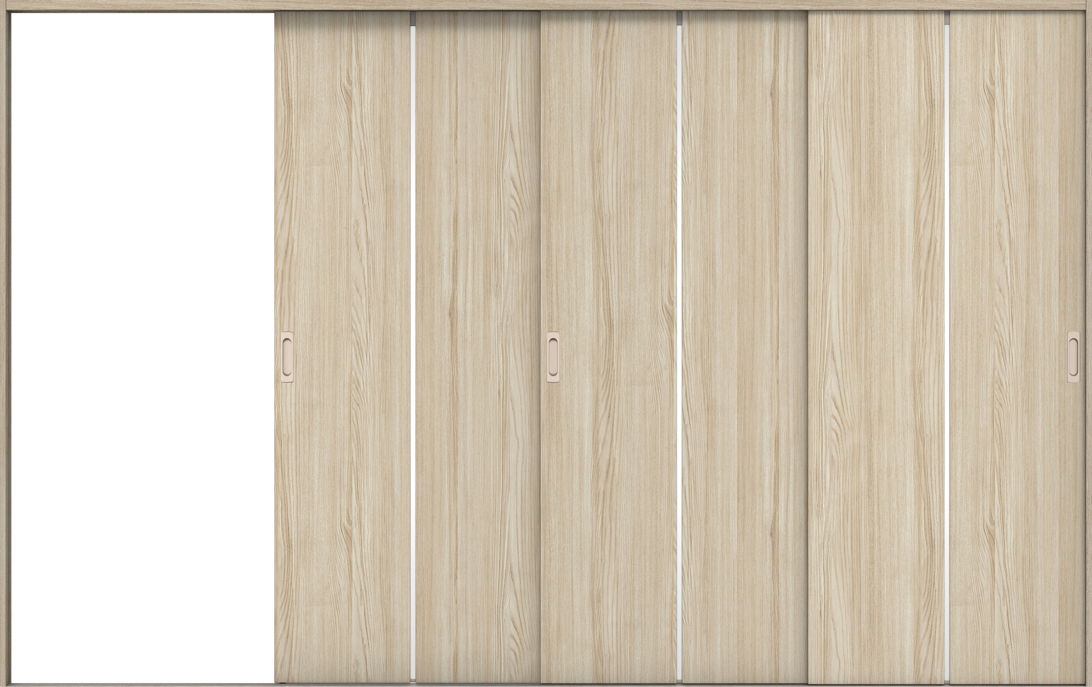 リビングドア　イエリア　引戸・３枚片引　扉セット　６Ｐデザイン　３２２９幅用　２０００高　〈ソフトグレージュ柄〉　左引用　錠なし　ラクラクローズ付