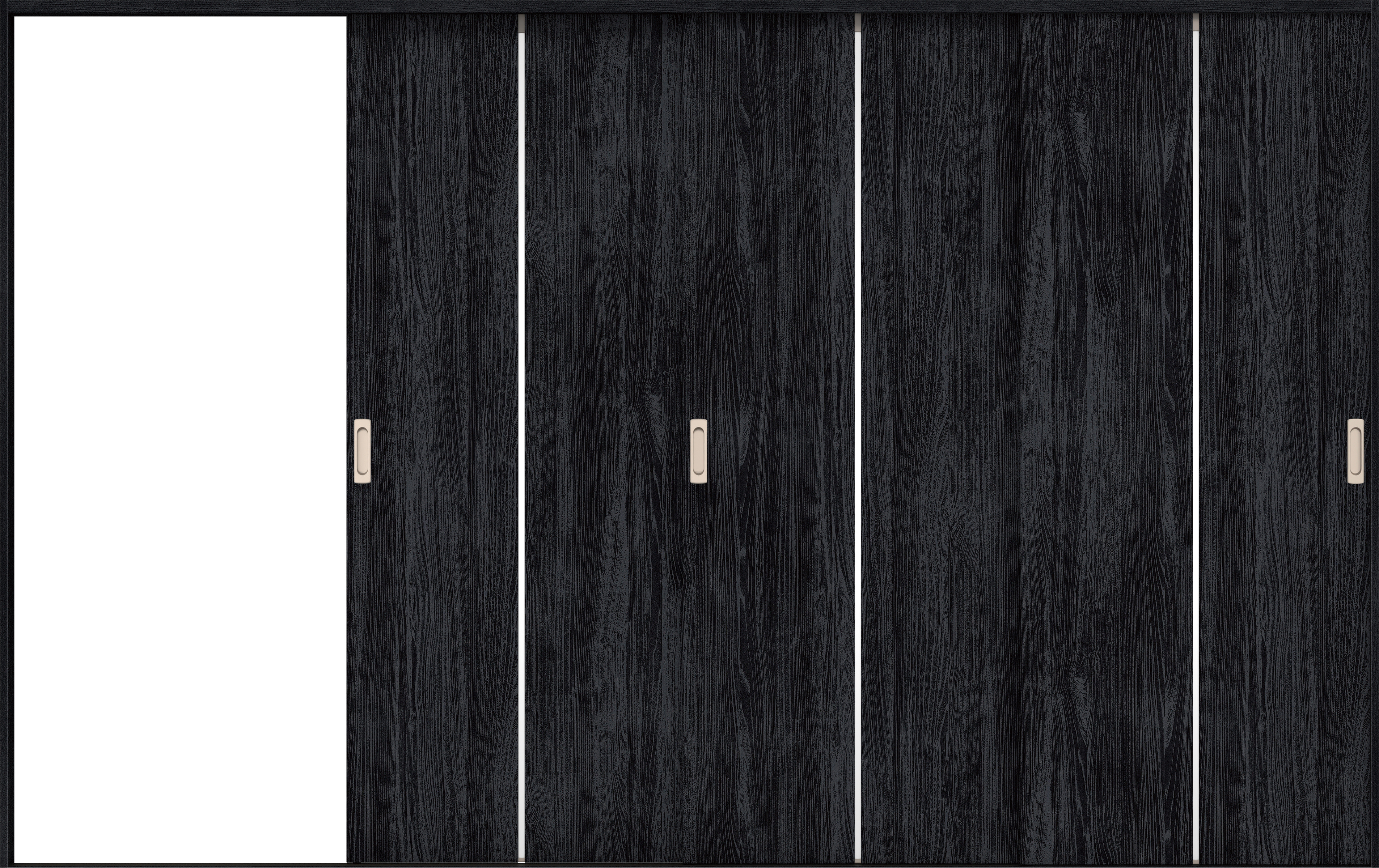 リビングドア　イエリア　引戸・３枚片引　扉セット　６Ｐデザイン　３２２９幅用　２０００高　〈モスブラック柄〉　左引用　錠なし　ラクラクローズ付