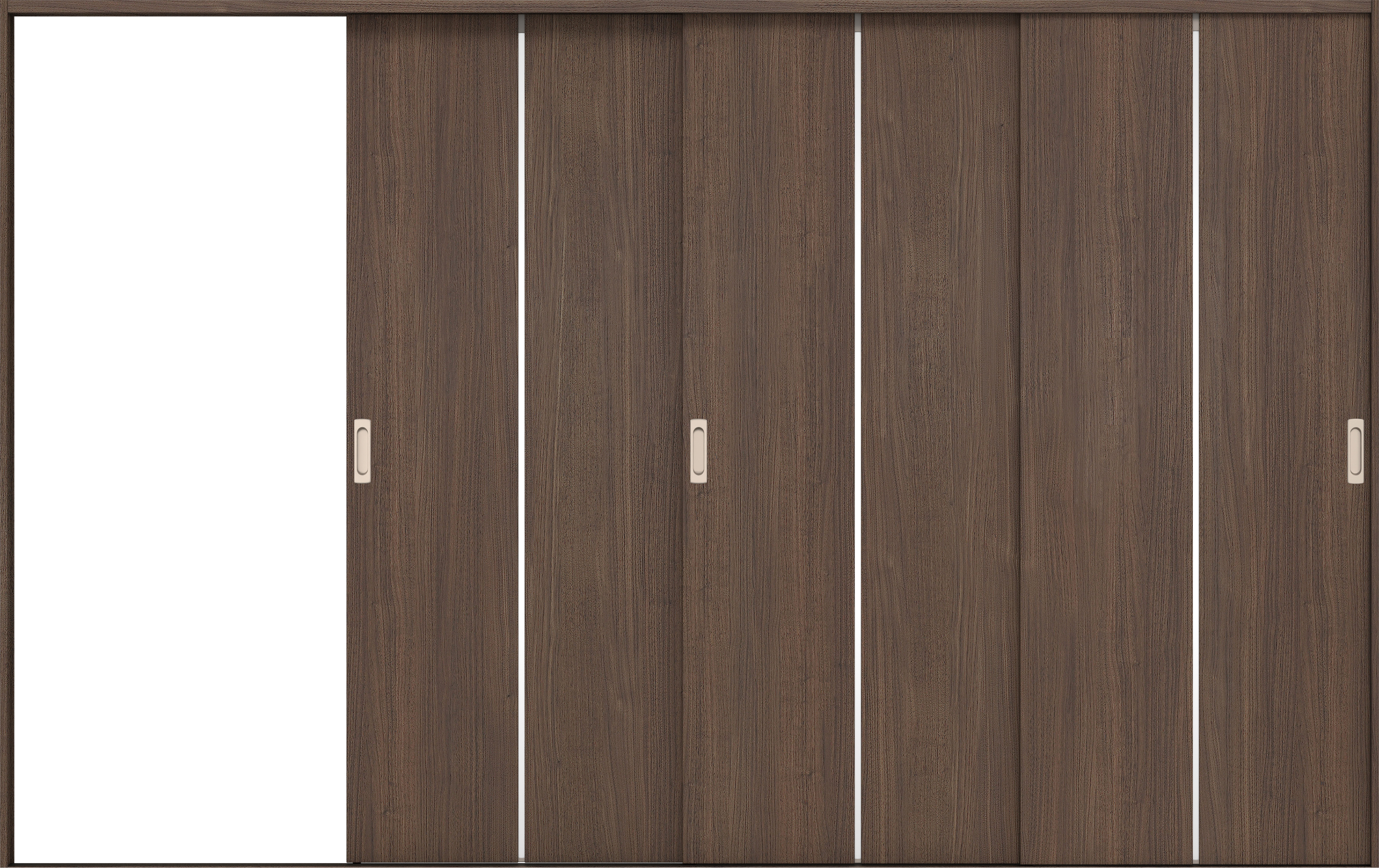 リビングドア　イエリア　引戸・３枚片引　扉セット　６Ｐデザイン　３２２９幅用　２０００高　〈ダルブラウン柄〉　左引用　錠なし　ラクラクローズ付