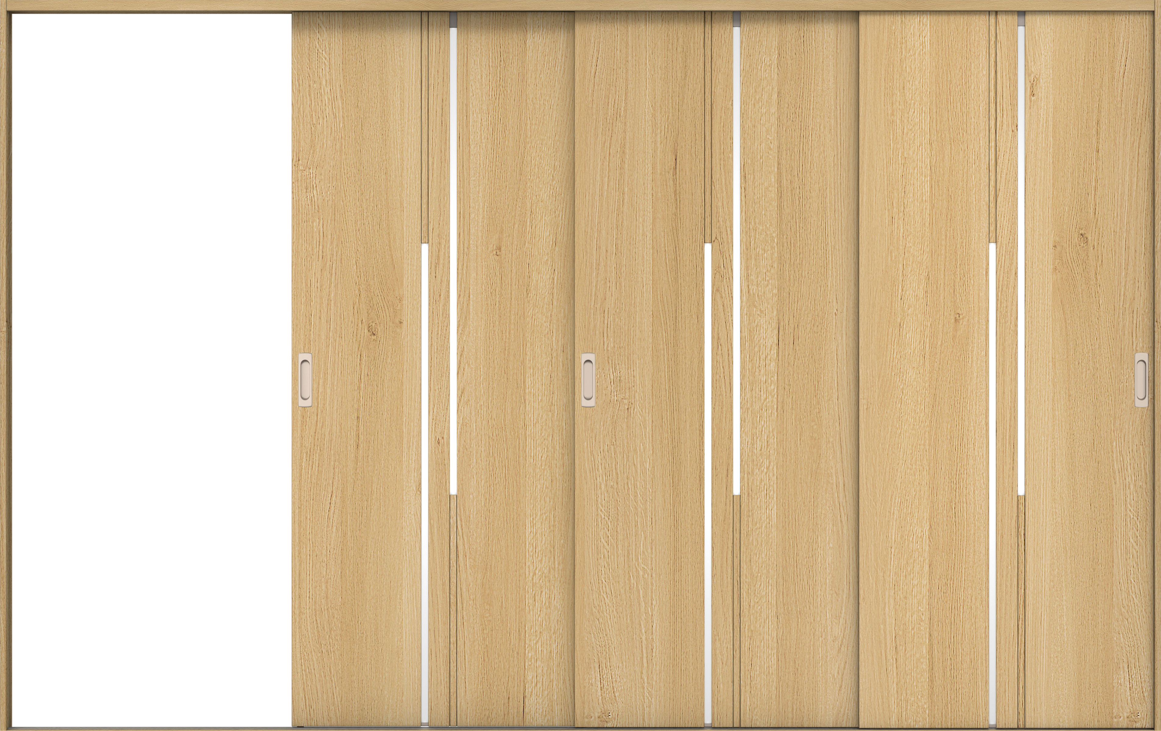 リビングドア　イエリア　引戸・３枚片引　扉セット　７Ｐデザイン　３２２９幅用　２０００高　〈ライトオーカー柄〉　左引用　錠なし　ラクラクローズ付